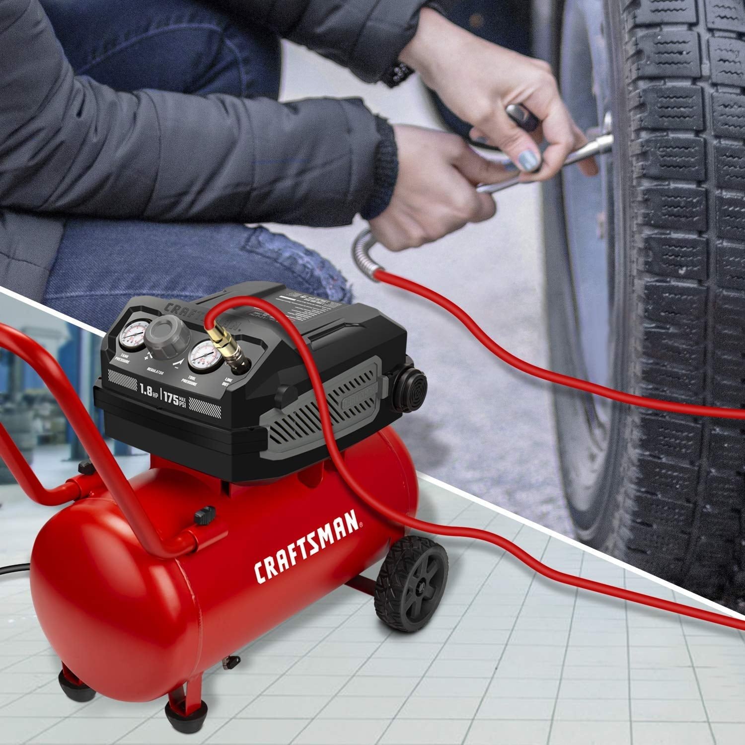 CRAFTSMAN HARD Air Compressor, 10 Gallon 1.8 HP 175 PSI, 4.0CFM@90PSI, Oil Free and Maintenance Free, Portable with Large Wheels, CMXECXA0201041