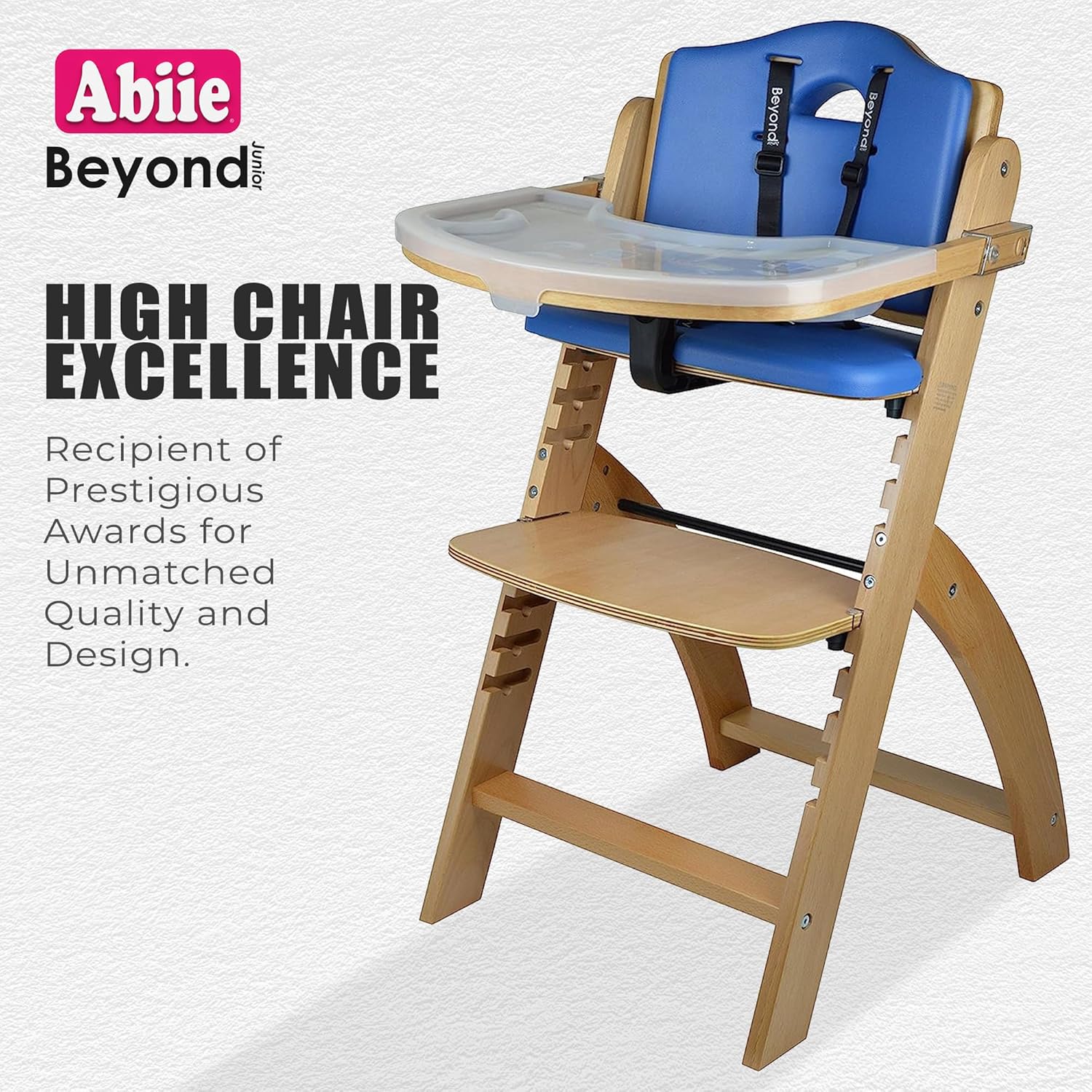 Abiie Beyond Junior High Chair, Adjustable Wood, Dove Grey Cushion, 250 lb Capacity, Stain & Water Resistant
