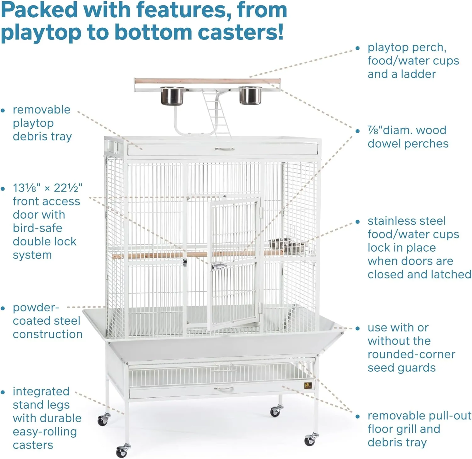 Prevue Pet Products Wrought Iron Bird Cage, Chalk White, 36���x24���x66���, Includes Perches & Cups