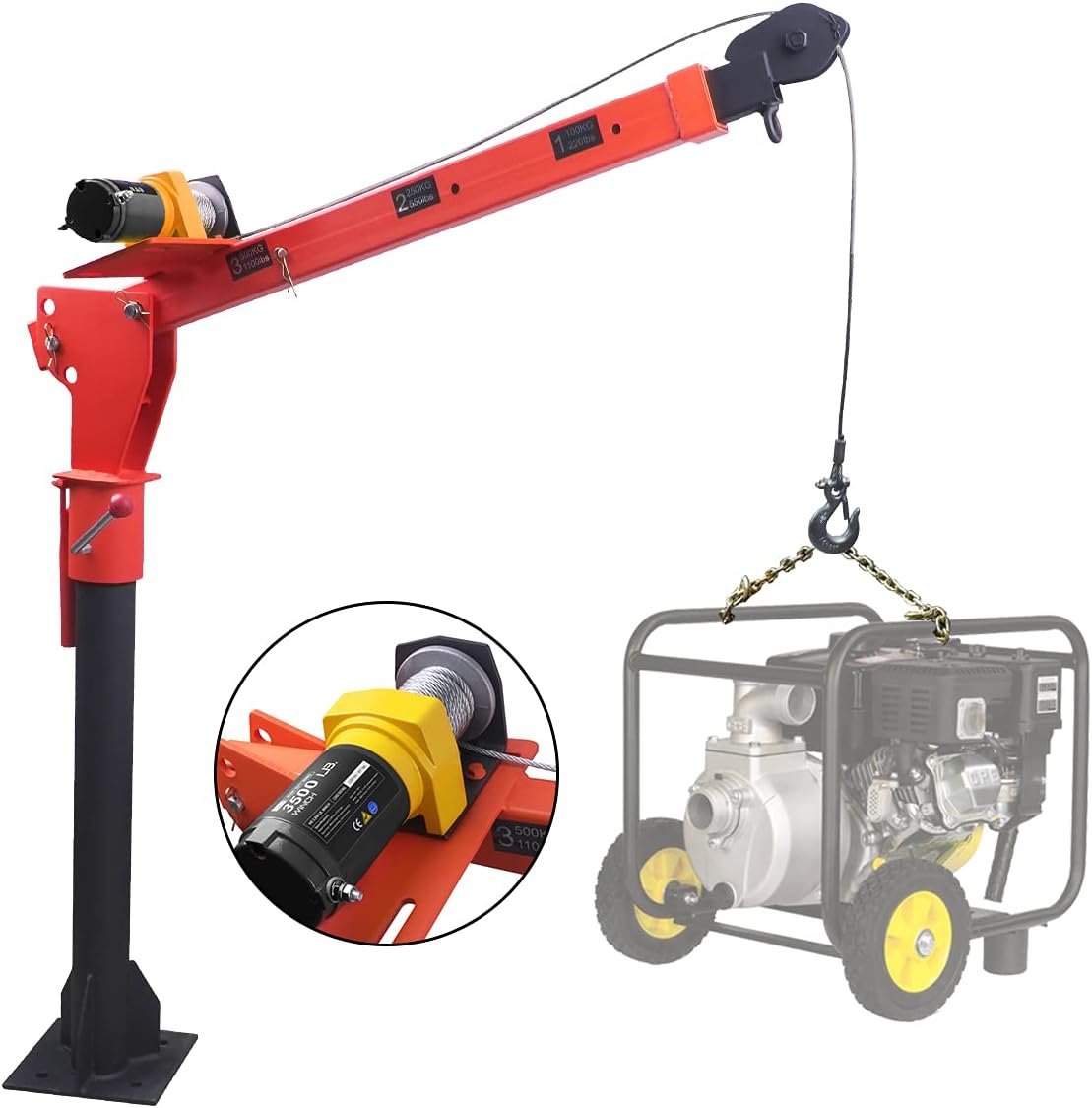Pismire Winch Versatile 0.5T Folding Truck-Mounted Bed Crane Hoist Lift Pickup with Electric Winch 3500 lb 12V, Painted Steel 1100 lb Pickup 360�� Swivel Base