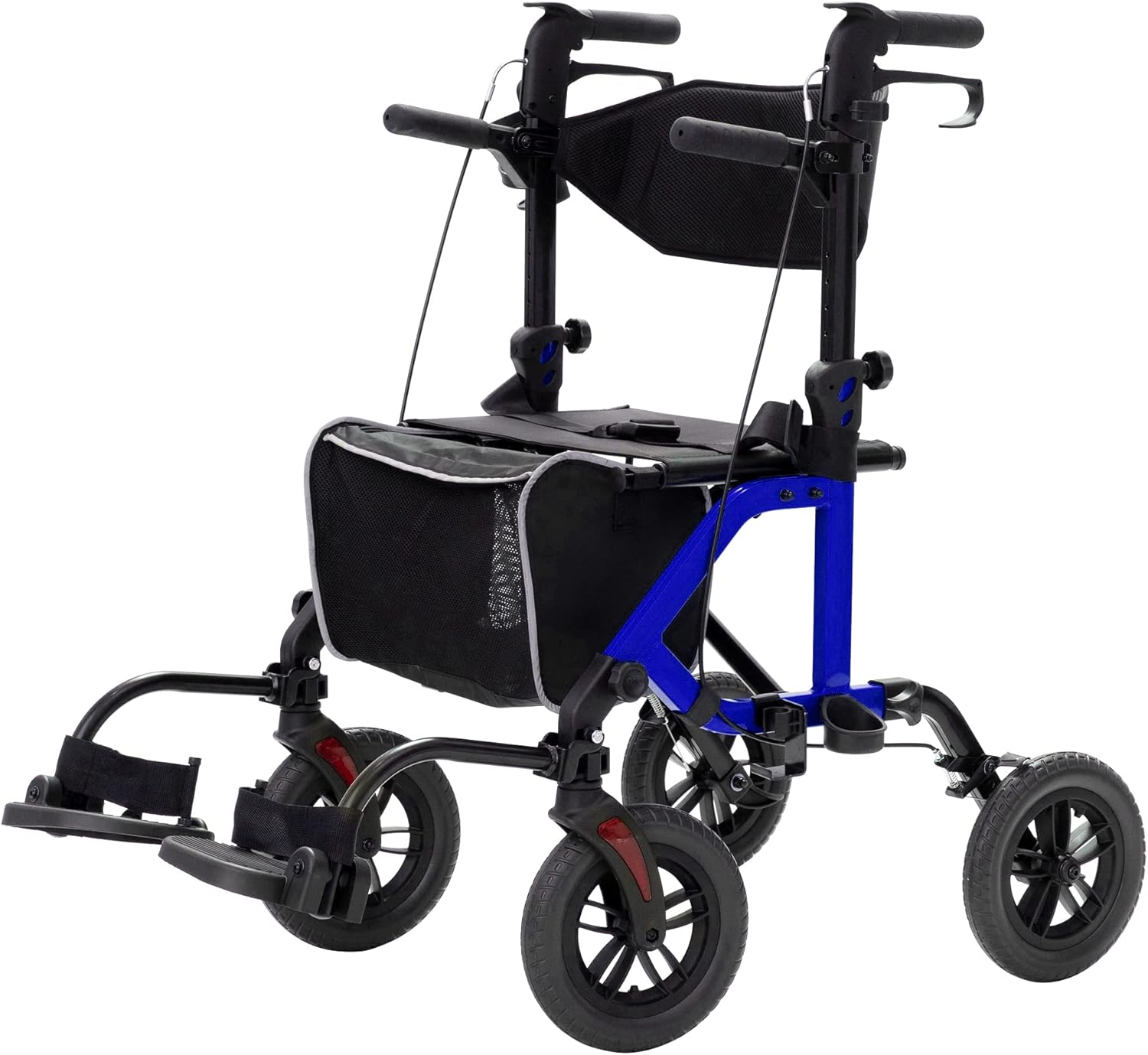 Blue All-Terrain 2-in-1 Rollator Walker & Transport Chair with 10   Non-Pneumatic Wheels, Folding Design, Reversible Backrest & Detachable Footrests for Seniors