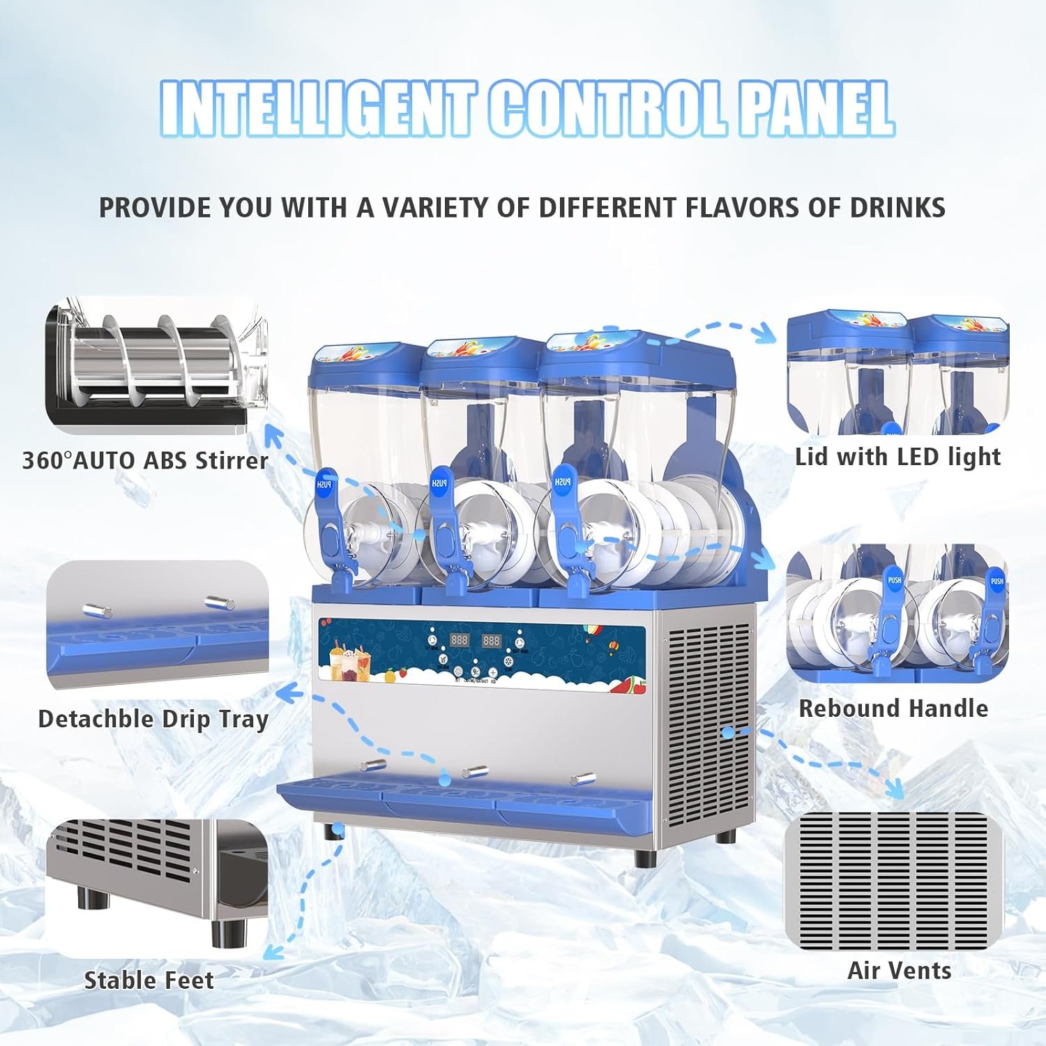 Commercial Slushy Machine �C 1000W 30L Tanks Slush Maker Machine 304 Stainless Steel Commercial Margarita Machines Efficient Cooling the Ideal Slushie Maker for Bars Cafes Restaurants