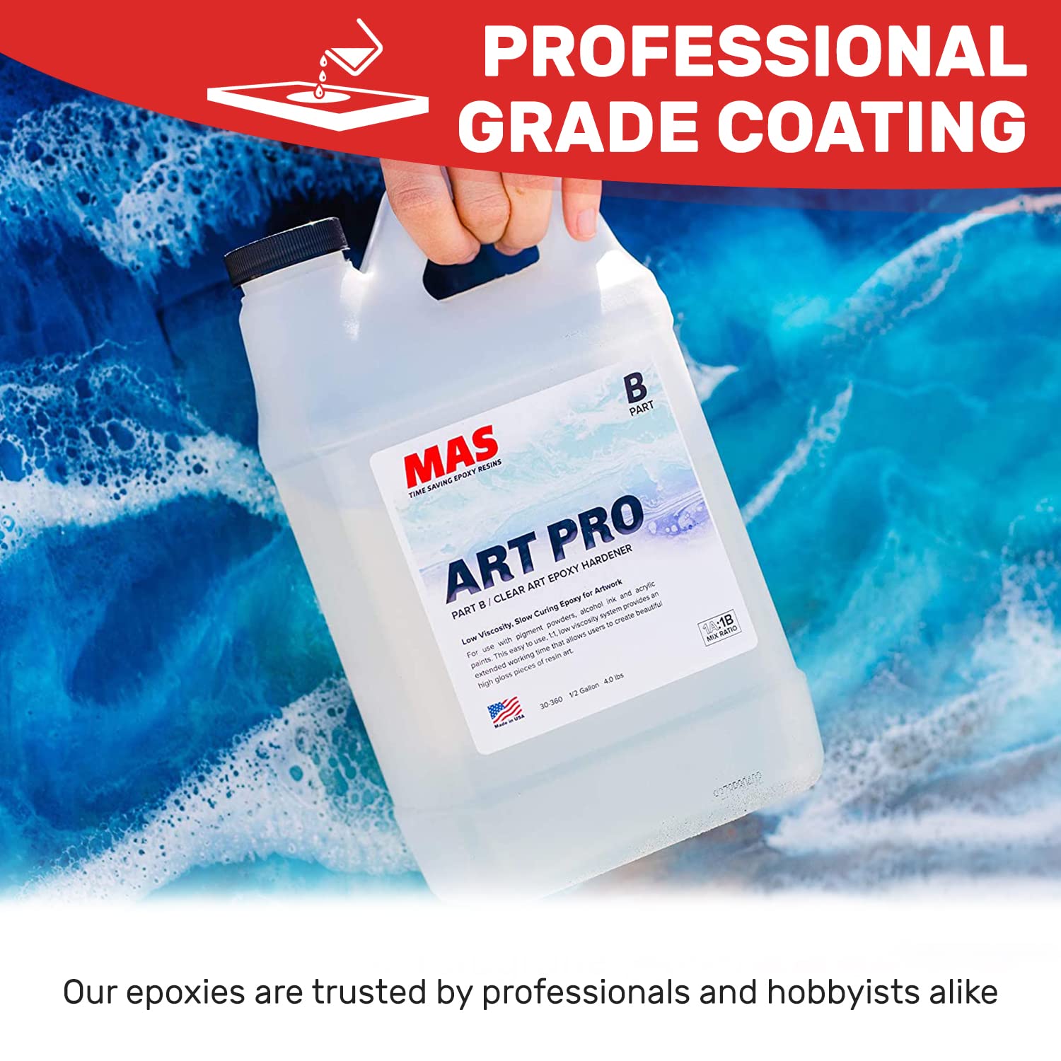 Epoxy Resin & Hardener | Two Part Art Resin Features UV Inhibition, Longer Working Time, Special Formulation for Resin Art | Professional Grade Crystal Clear Epoxy Resin (2 Gallon)