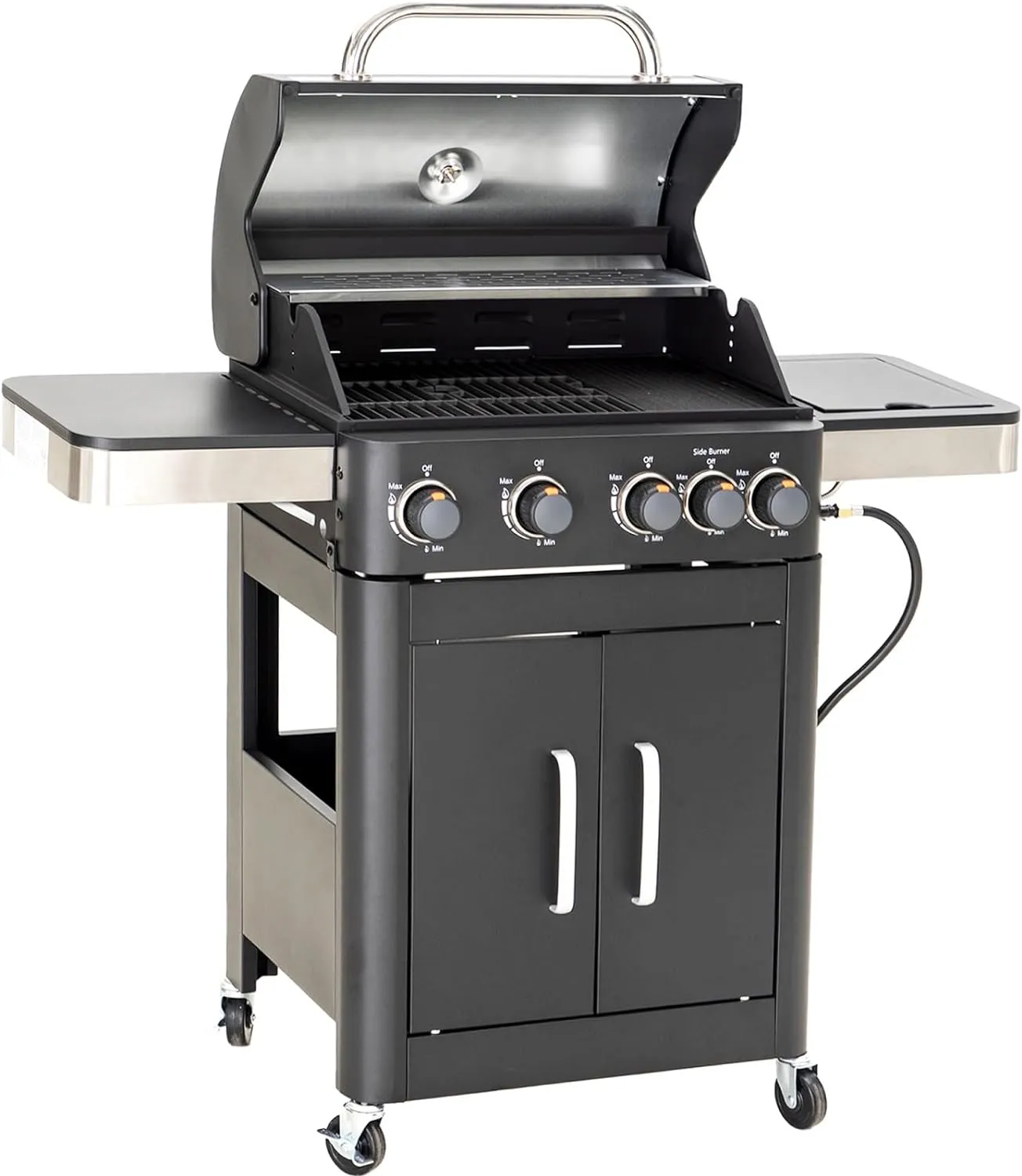 Burner Gas grill with side burner and enameled cast iron grille 42,000BTU outdoor cooking stainless steel propane grill ����ʽ Garden grill, silver