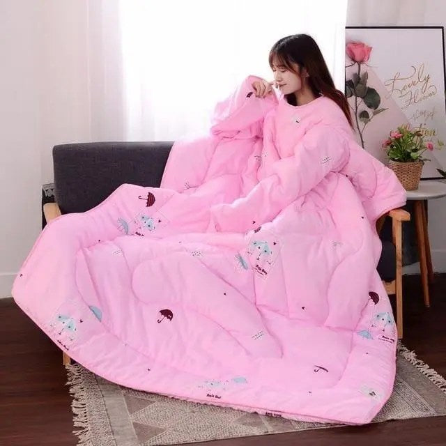 PoufitTM Cozy Quilt with Sleeves, Warm Microfiber Blanket, Back Zipper, Hypoallergenic, 1.2  1.6m, Polyester/Cotton