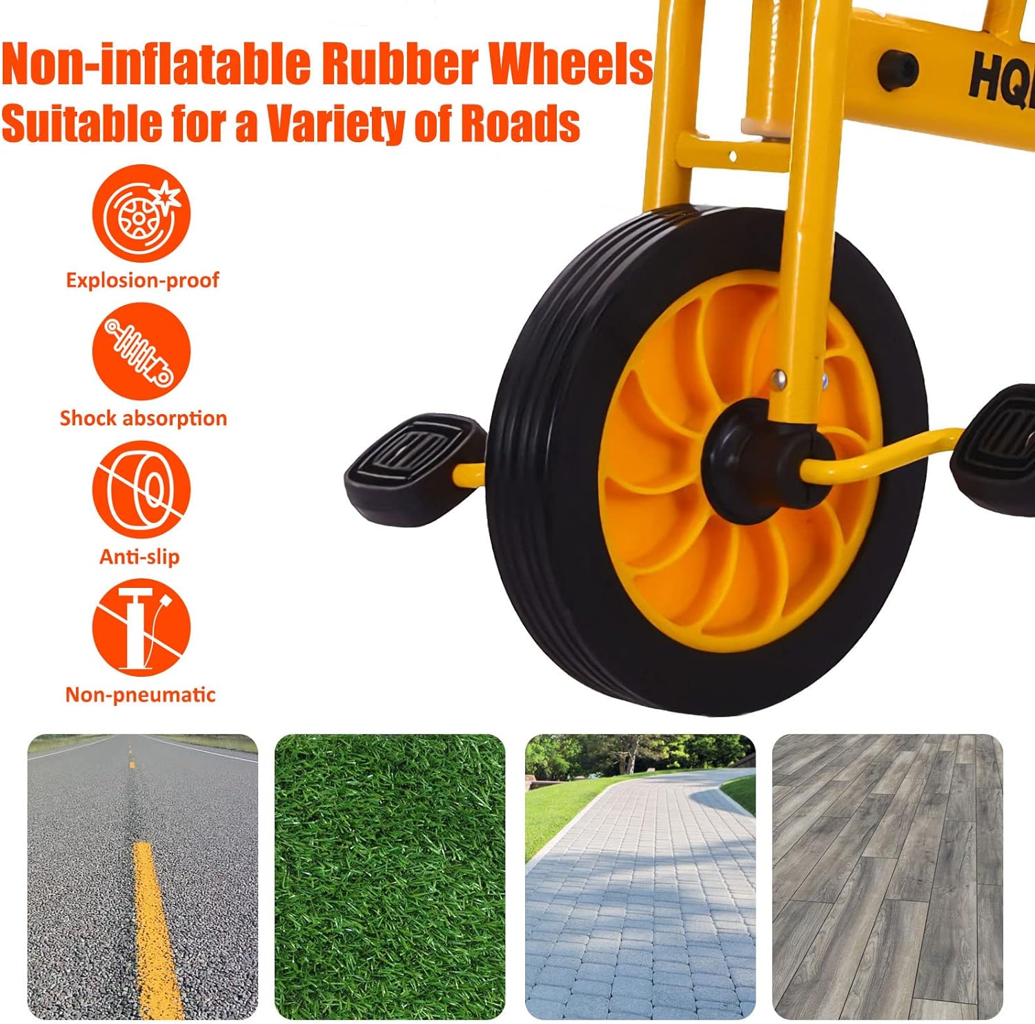 Double Seat Tandem Tricycle for Kids Ages 3-8, Carbon Steel Frame, Inflation-Free Rubber Wheels, Outdoor Play Equipment