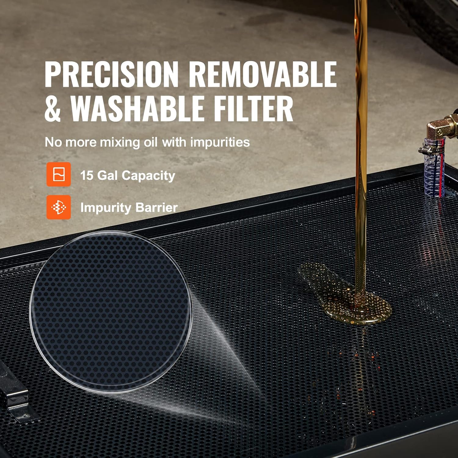 Low-Profile 15 Gallon Oil Drain Pan with 180W Electric Pump, Folding Handle & Wheels for Trucks, Buses, RVs