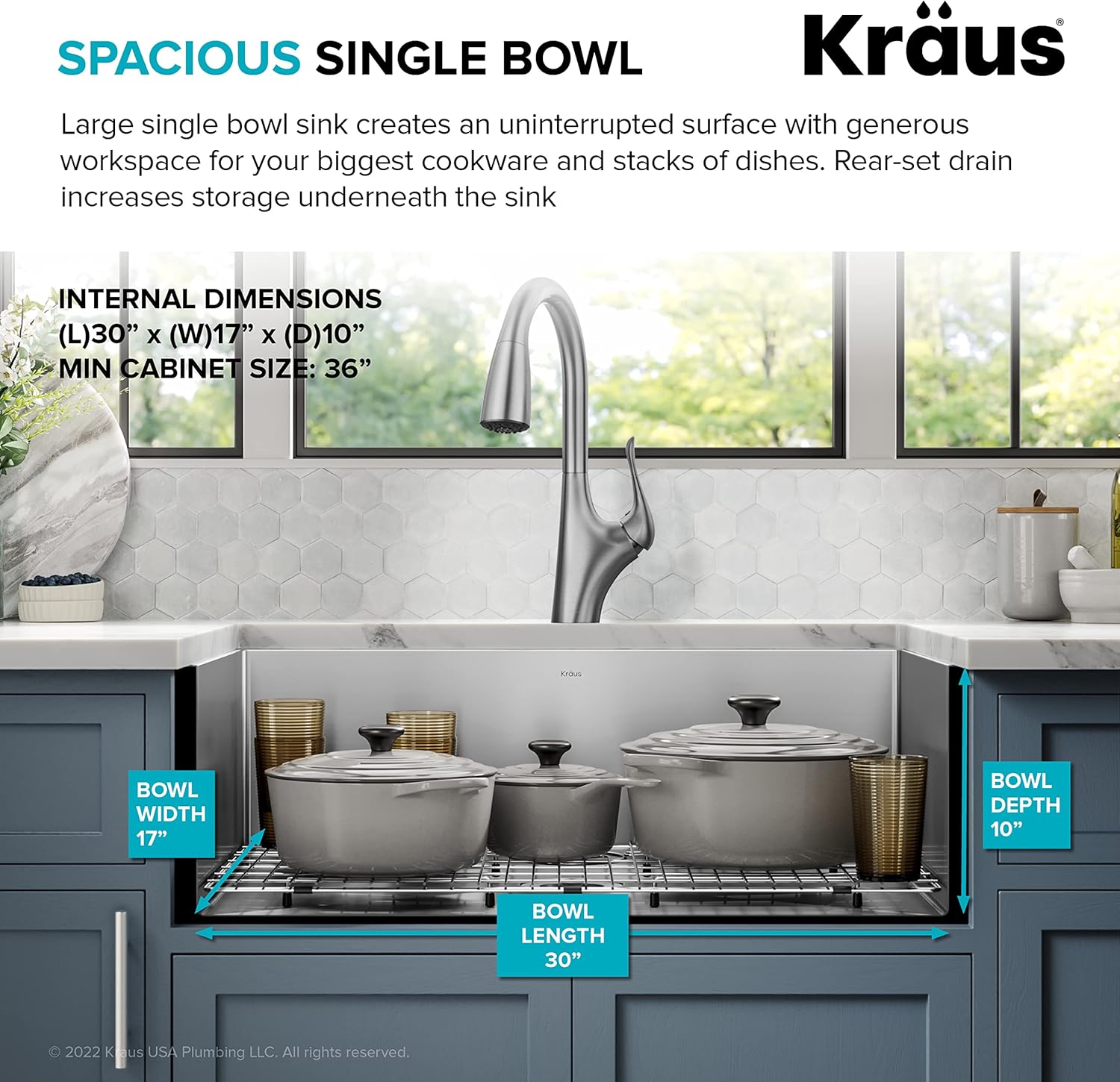 KHU100-32 Standart PRO 16 Gauge Undermount Single Bowl Stainless Steel Kitchen Sink, 32 Inch