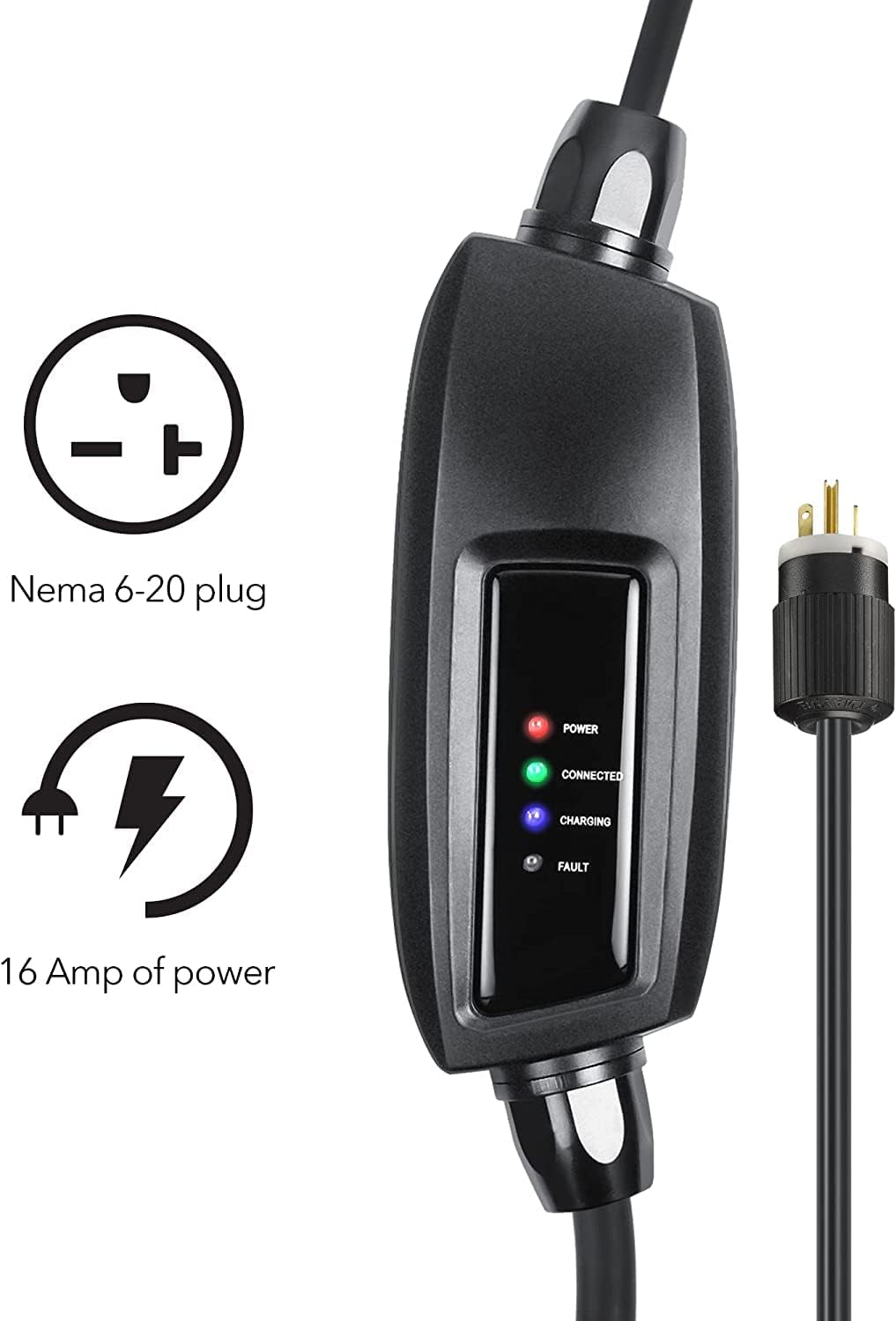 Lectron 16A Level 1 EV Charger, 110V, 21ft Cord, NEMA 5-15 Plug, J1772 Compatible, Fast Charging, Wall Mount