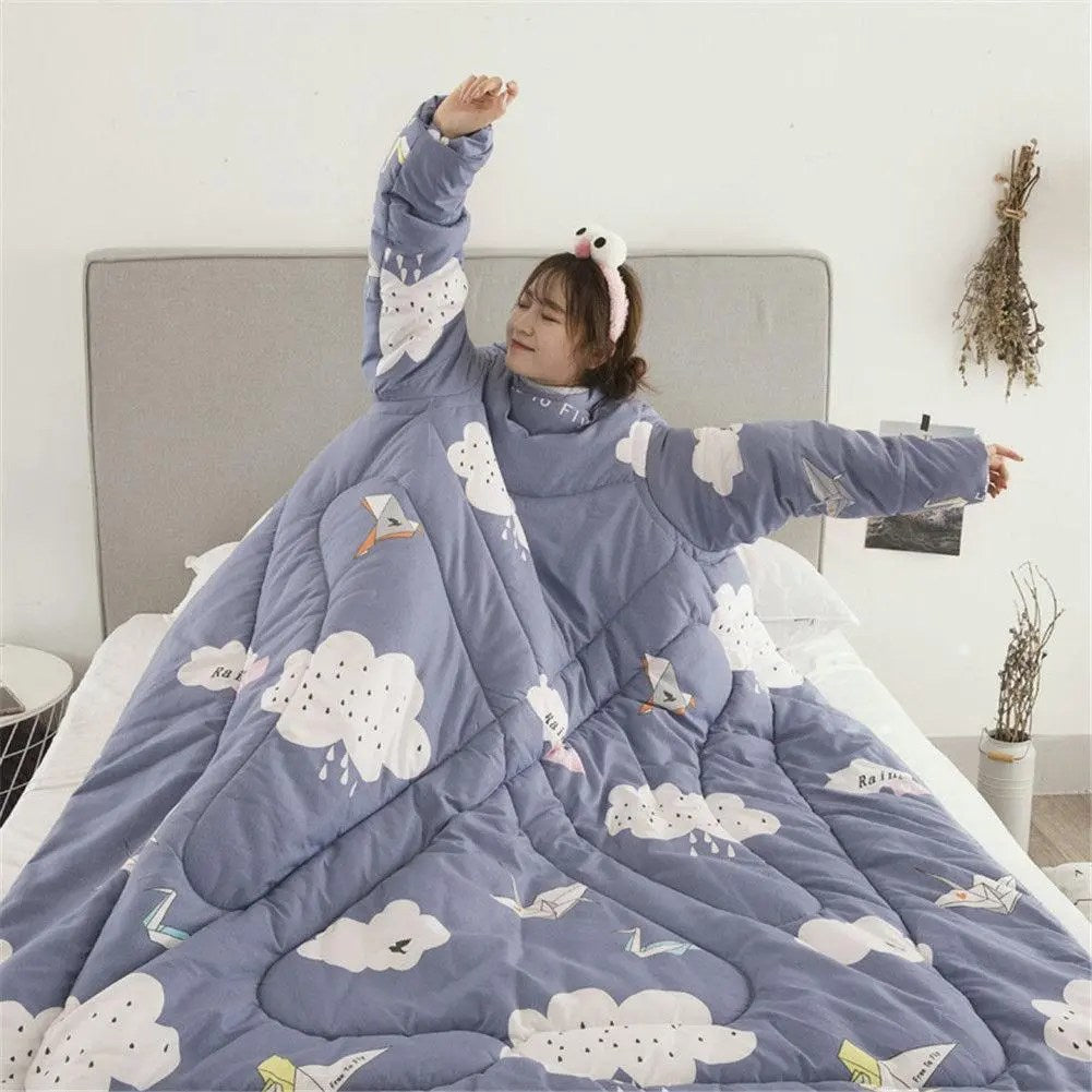 PoufitTM Cozy Quilt with Sleeves, Warm Microfiber Blanket, Back Zipper, Hypoallergenic, 1.2  1.6m, Polyester/Cotton