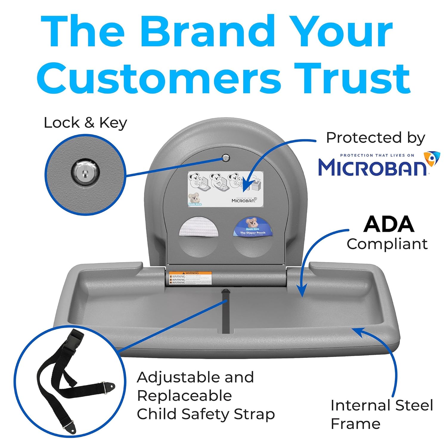 Koala Kare Horizontal Baby Changing Station, Cream, Extra-Wide Surface, Safety Belts, Microban Protection