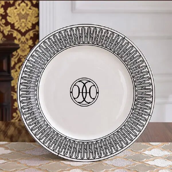 Elegant Tableware 58-Piece Bone China Dinnerware Set, Black Striped, Under Glazed, for Home & Restaurant Use