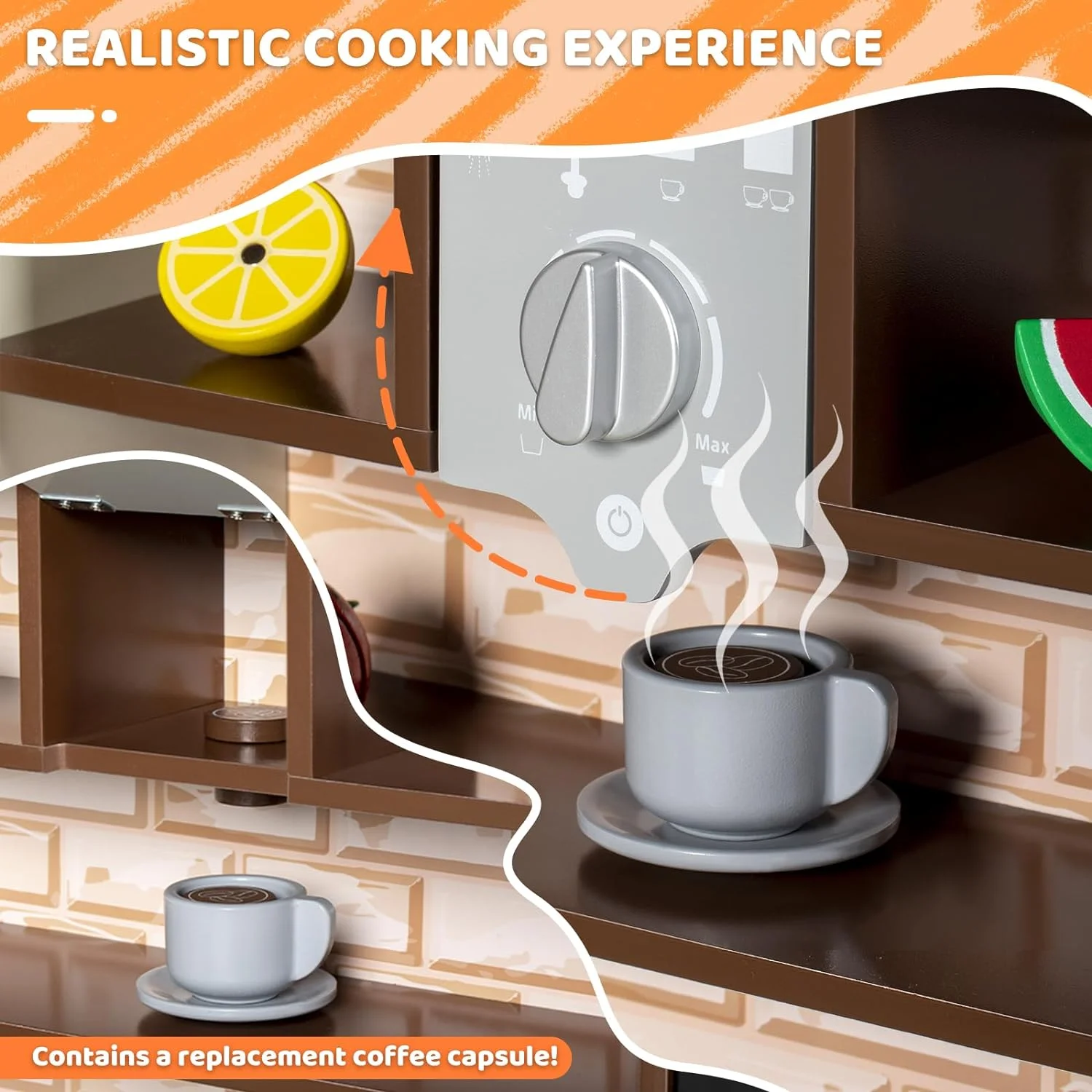 BRINJOY 3-Piece Kids Kitchen Playset, Walk-in Wooden Play Kitchen Set for Toddlers, Modular Pretend Play Kitchen w/Light&Sound, Large Corner Kitchen Cooking Toy w/Coffee Capsule, Gift for Girls Boys