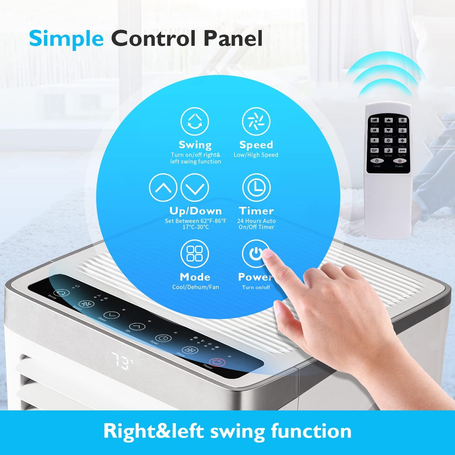 Portable Air Conditioner Cools up to 300 Sq.ft, 4-IN-1 Portable AC Unit with Cooling, Dehumidifier, Fan, 24H Timer (Window Venting Kit Included)