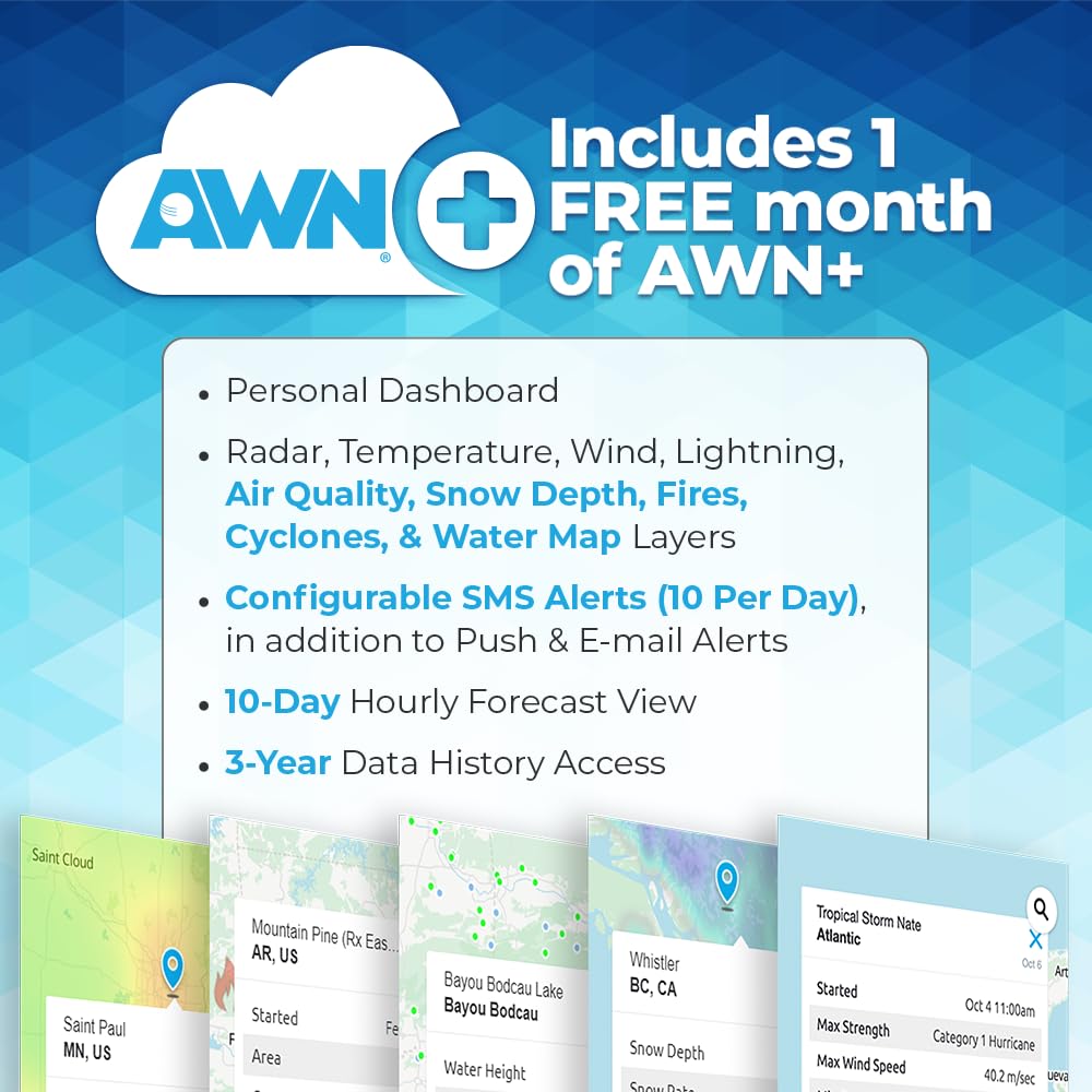 Ambient Weather WS-2000 Solar-Powered Smart Weather Station with WiFi, TFT Display, and Remote Monitoring