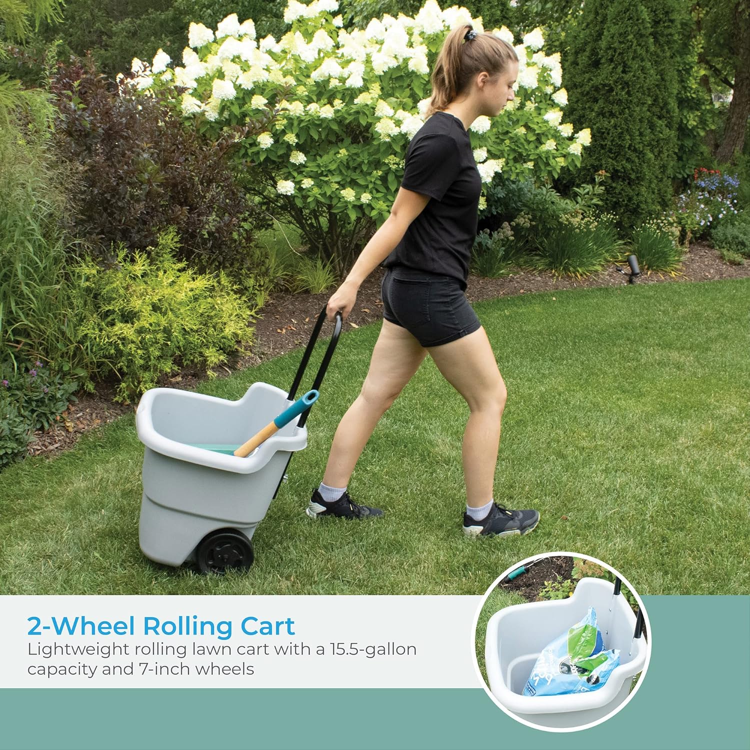 Suncast Resin 15.5 Gallon Multi-Purpose Rolling Cart with Wheels, Durable Plastic, Brown/Taupe