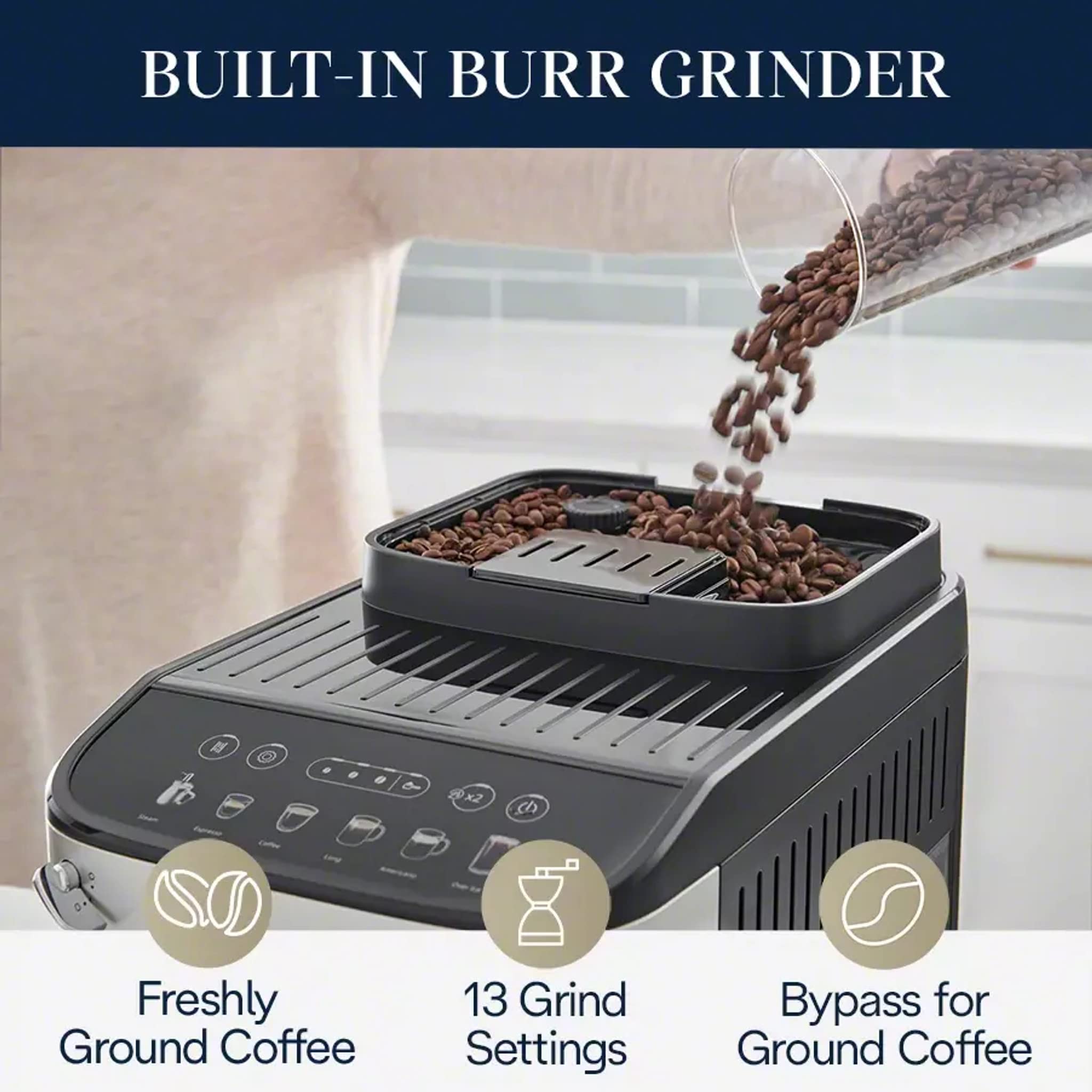 De��Longhi Magnifica Evo ECAM29043SB Espresso Machine �C 6 One-Touch Recipes, Built-in Grinder, Milk Frother, Black/Silver