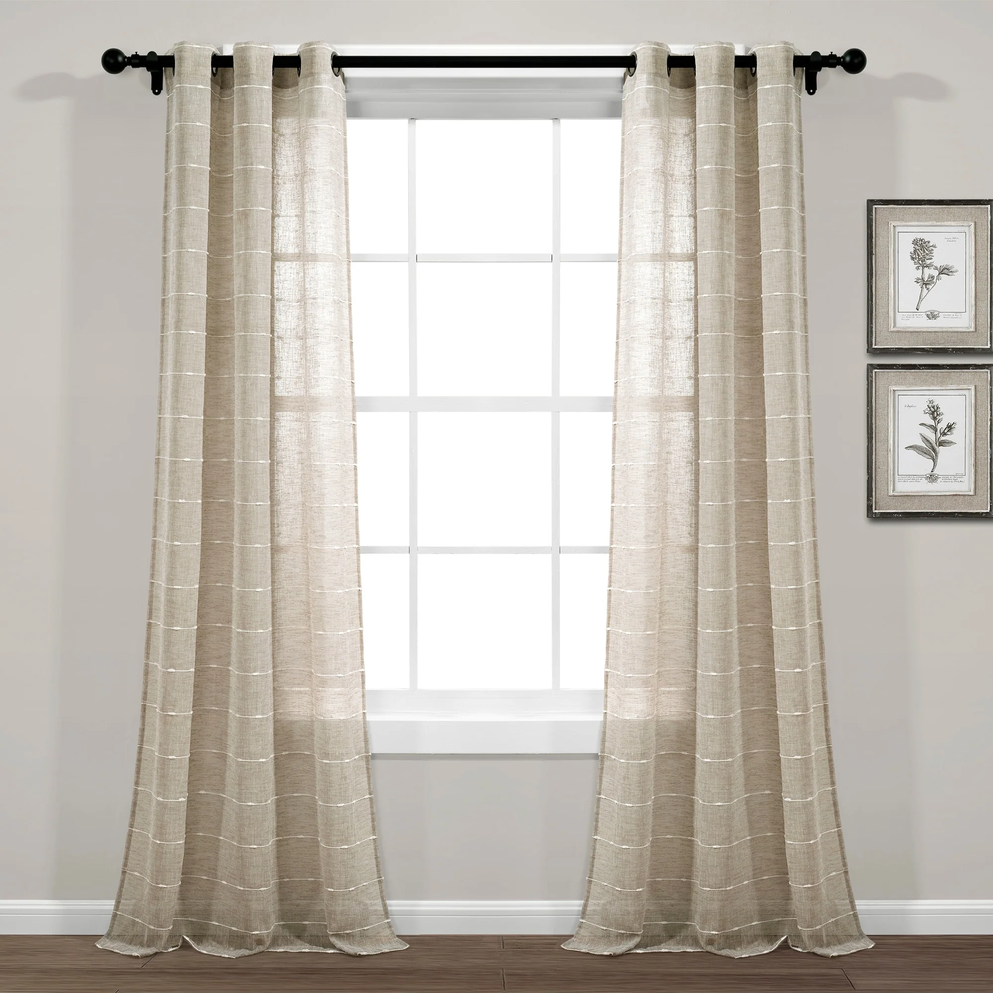 Lush Decor Farmhouse Textured Grommet Sheer Window Curtain Panel Pair