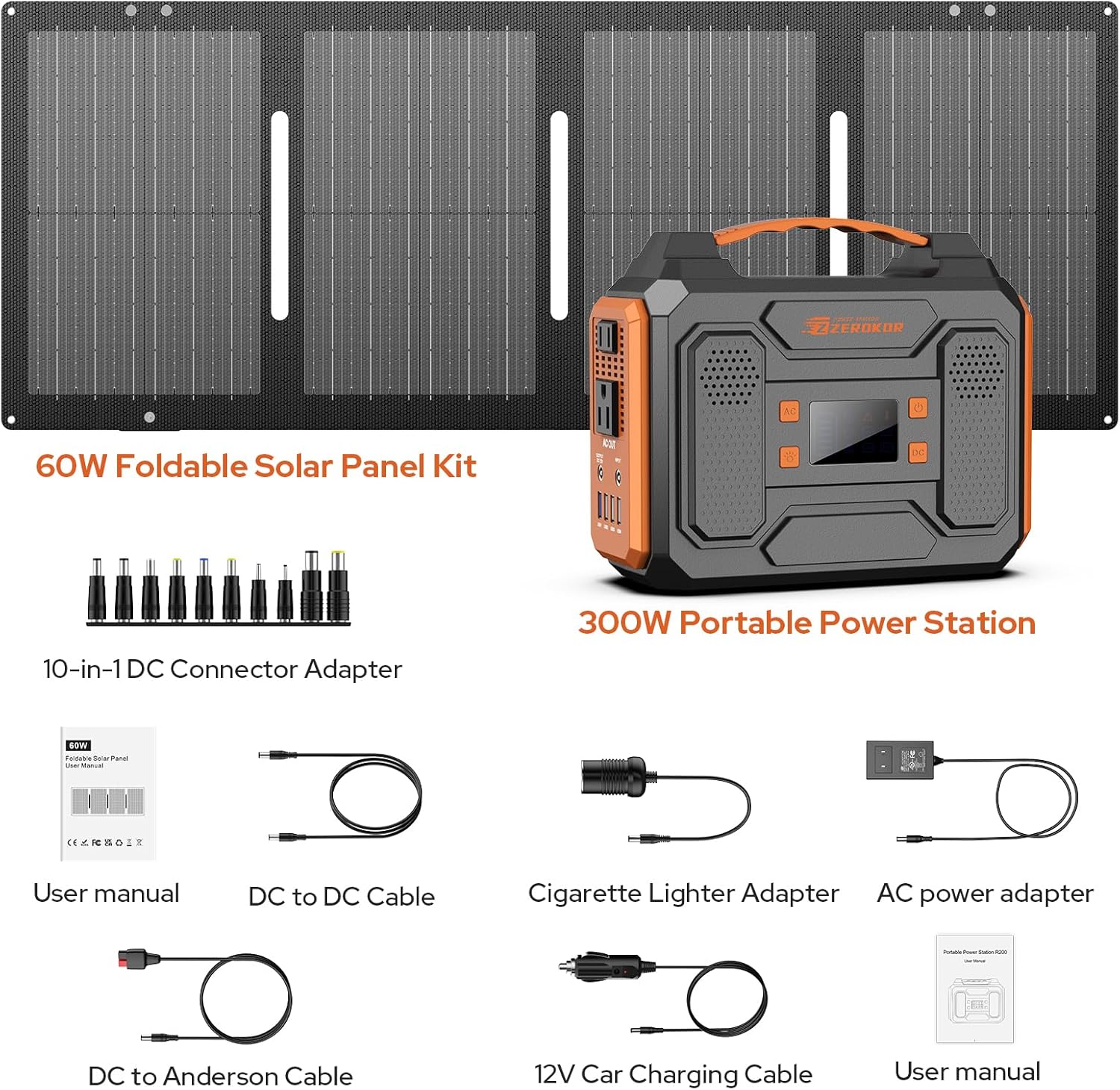 Portable Solar Generator, 300W Portable Power Station with Foldable 60W Solar Panel, 110V Pure Sine Wave, 280Wh Lithium Battery Pack with DC AC Outlet for Home Use RV Outdoor Camping Adventure