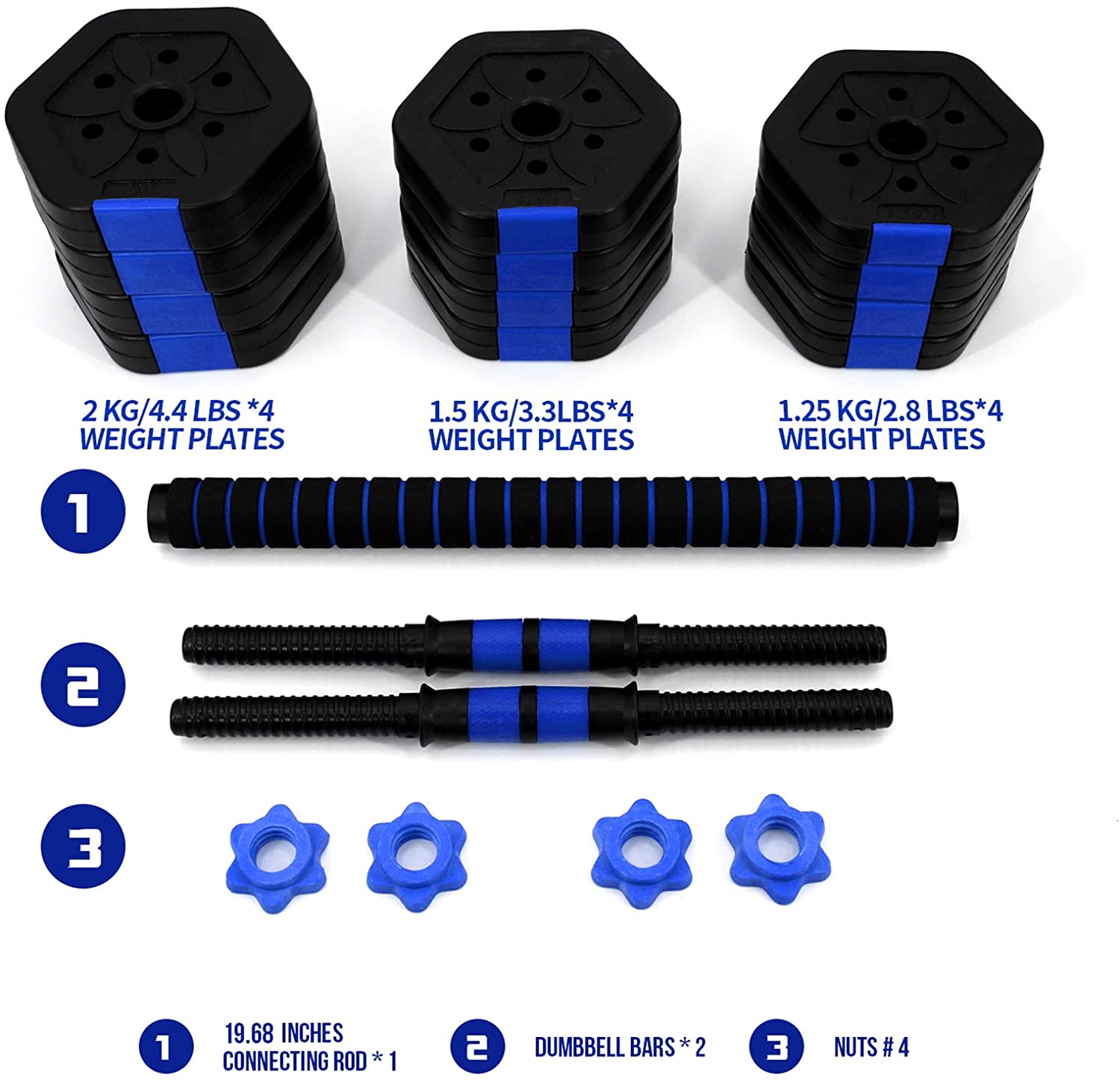 VIVITORY Adjustable Dumbbells & Barbell Set, 44/66 lbs, Non-Slip Grip, Home Gym Fitness Equipment