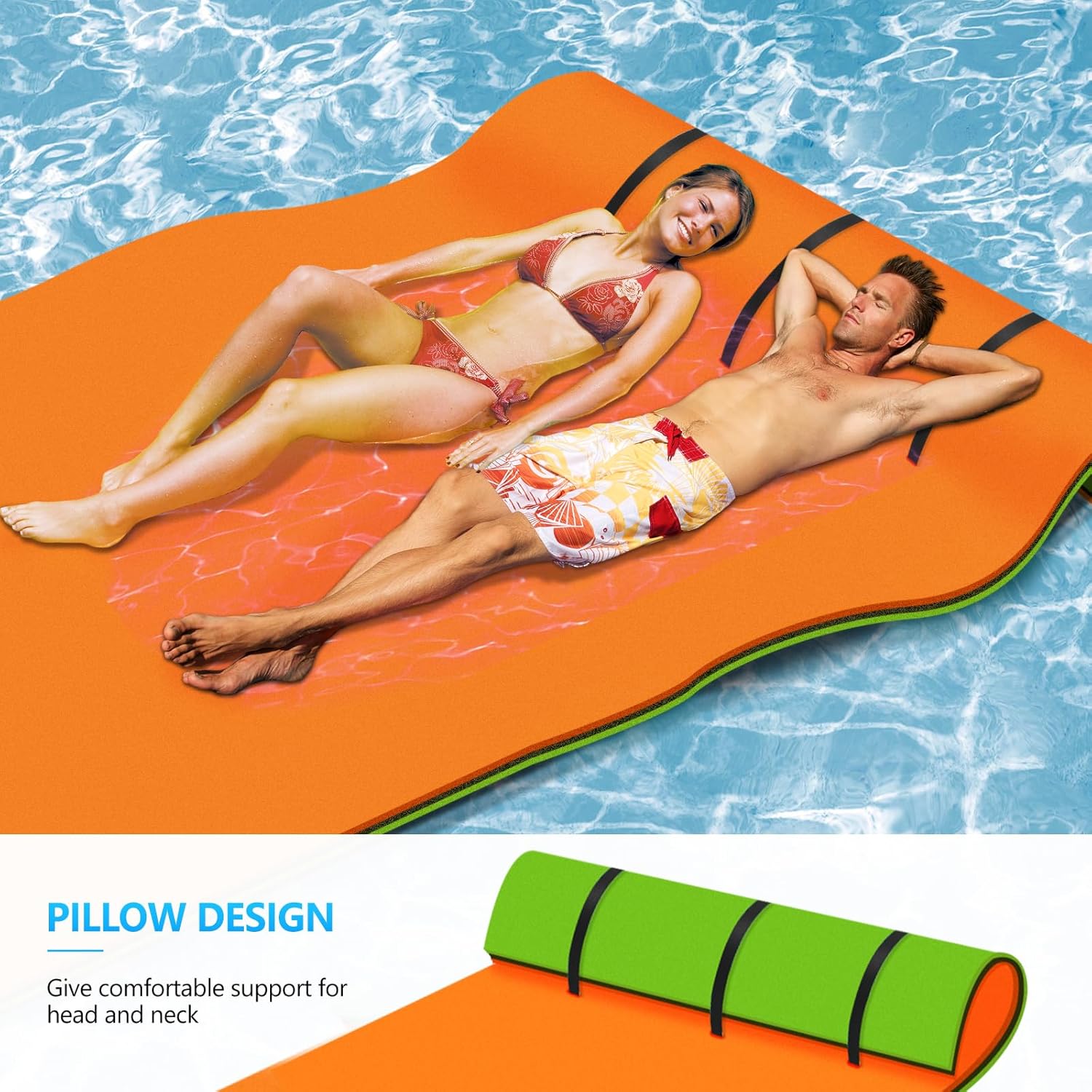 Floating Water Mat, 9/12/18 FT Lily Pad Floating Mat for The Water, 3-Layer XPE Foam Water Floating Island w/Bungee Tether & Storage Straps for Lake Pool Beach River