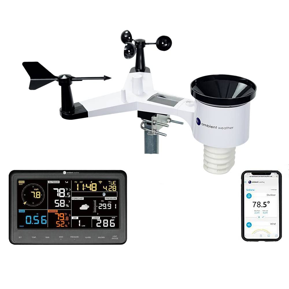 Ambient Weather WS-2000 Solar-Powered Smart Weather Station with WiFi, TFT Display, and Remote Monitoring
