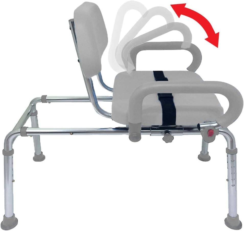 Platinum Health Carousel Sliding Shower Chair, Blue  C Swivel Seat, Padded Arms, Adjustable Transfer Bench for Seniors & Handicap