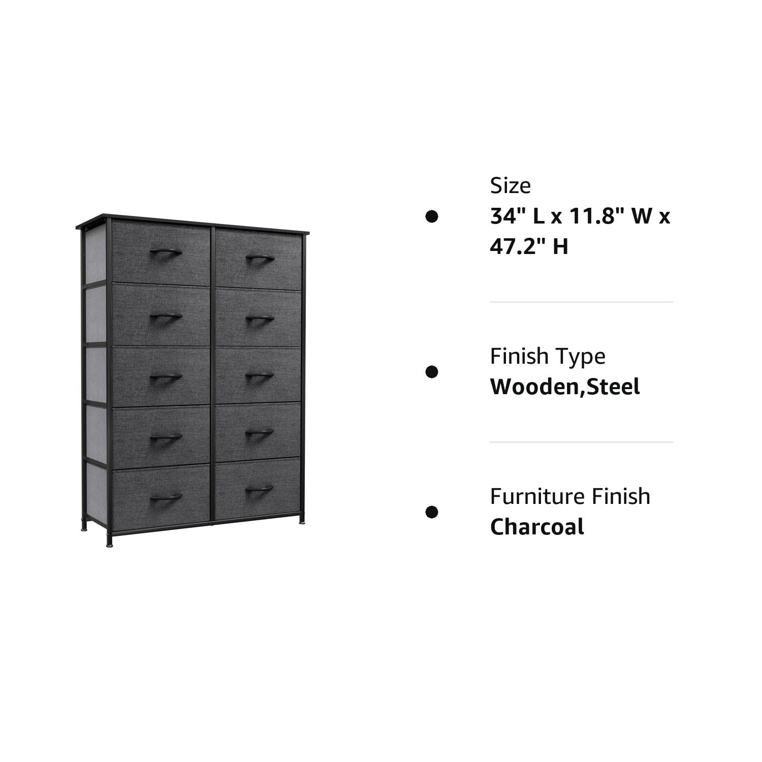 YITAHOME Dresser Storage Drawers Charcoal