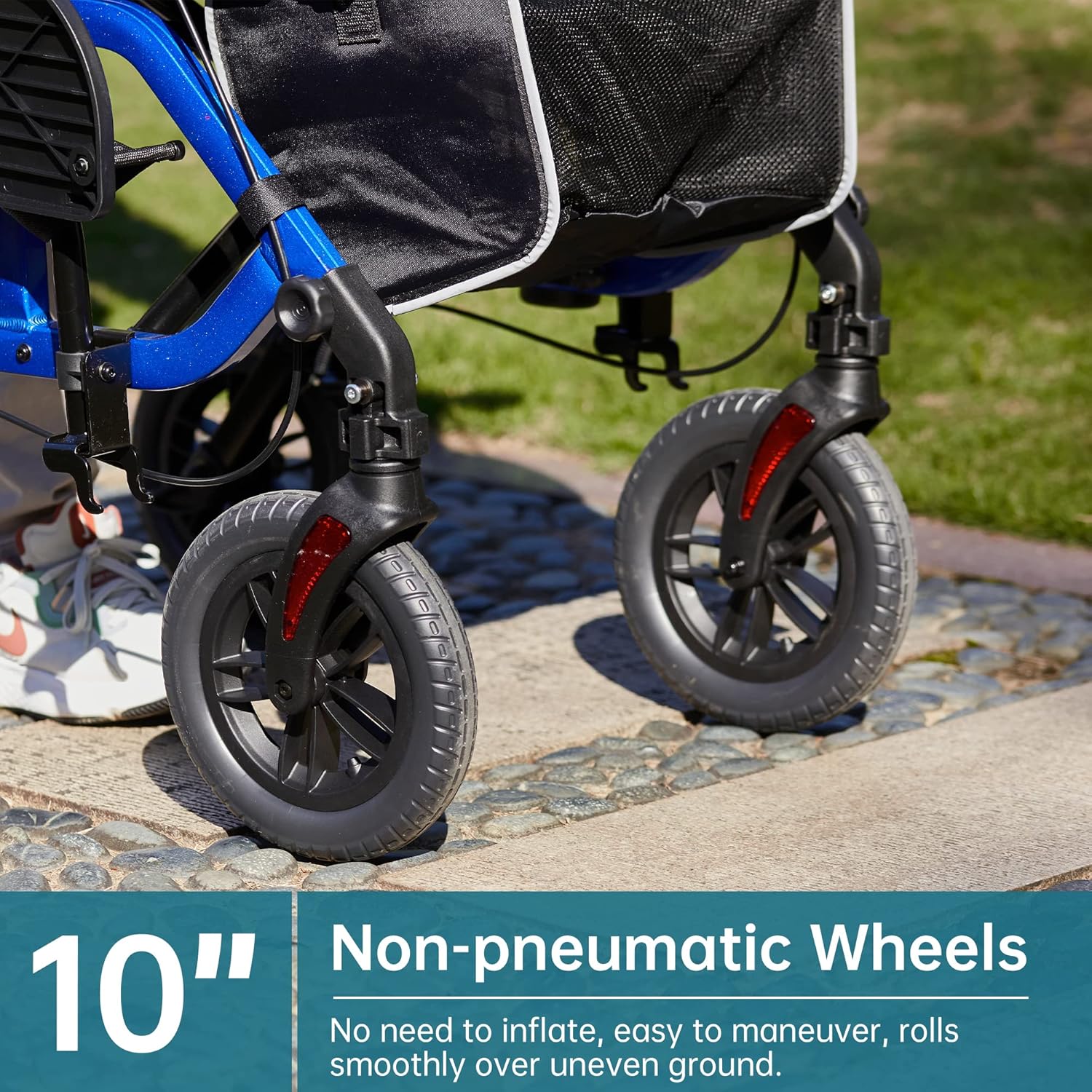Blue All-Terrain 2-in-1 Rollator Walker & Transport Chair with 10   Non-Pneumatic Wheels, Folding Design, Reversible Backrest & Detachable Footrests for Seniors