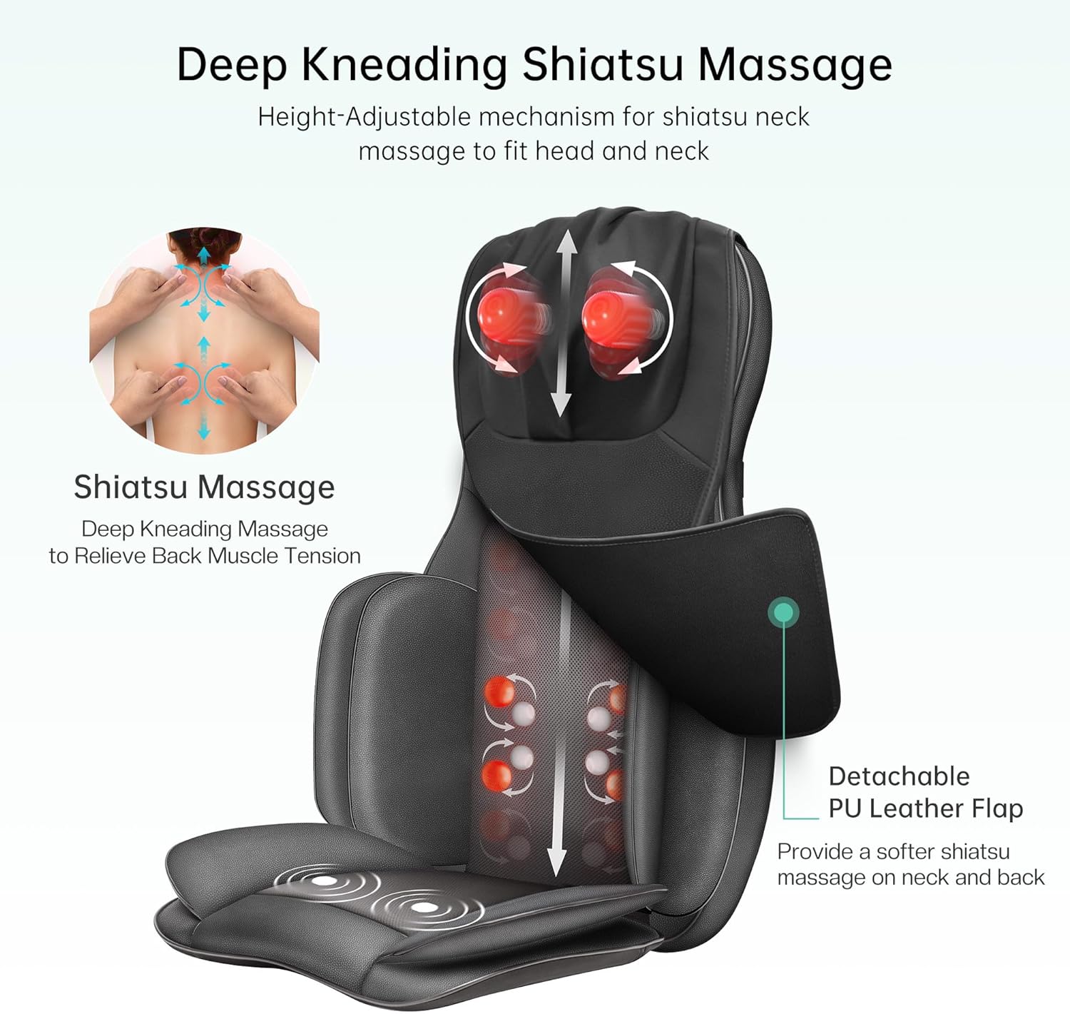 Snailax Full Body Neck & Back Massager with Heat & Compression, Shiatsu Kneading, Portable Massage Chair Pad, Black