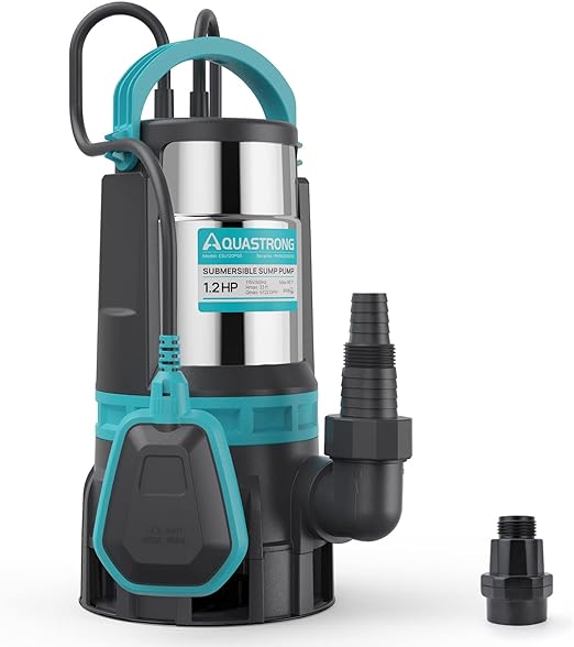 g Aquastrong 1.2HP Sump Pump 5722GPH Submersible Clean/Dirty Water Pump with Float Switch, Draining Flooded Basement, ,  T