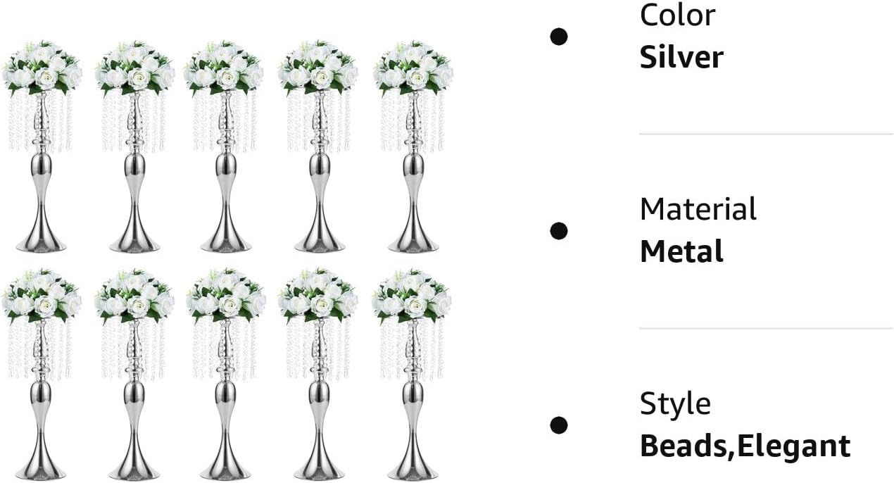 Sziqiqi Gold Metal Crystal Centerpiece Riser, 21.3    Tall, Pack of 10, Elegant Floral Stand for Weddings & Events