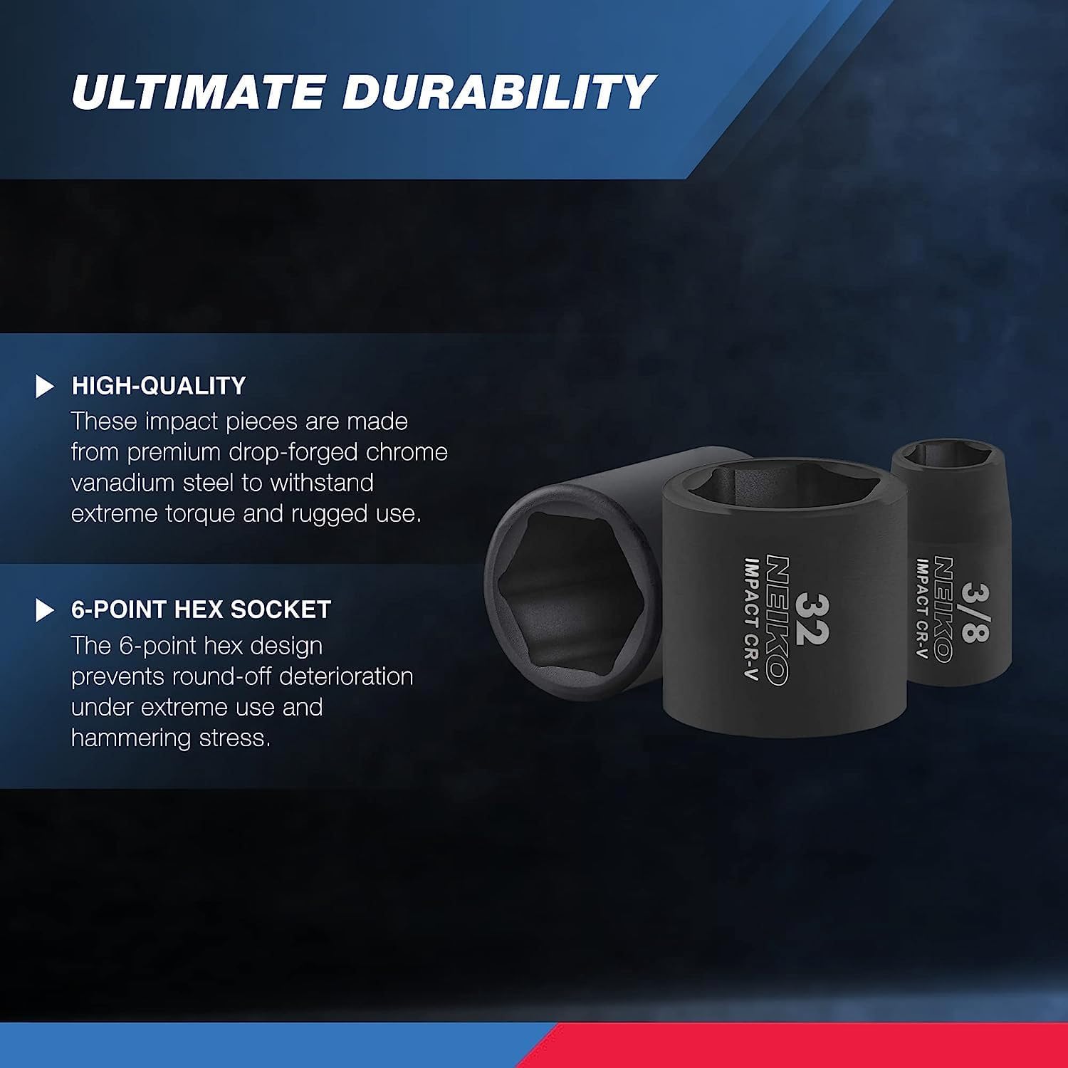 Chrome Vanadium Impact Socket Set 1/2    Drive, 65-Piece, SAE & Metric, Deep & Shallow, Includes Adapters & Ratchet Handle