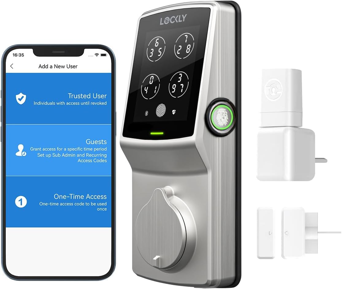 Lockly Smart Door Lock  C Keyless Entry with Biometric Fingerprint, Voice Control, Matte Black, Latch Edition, Wi-Fi & Bluetooth Enabled