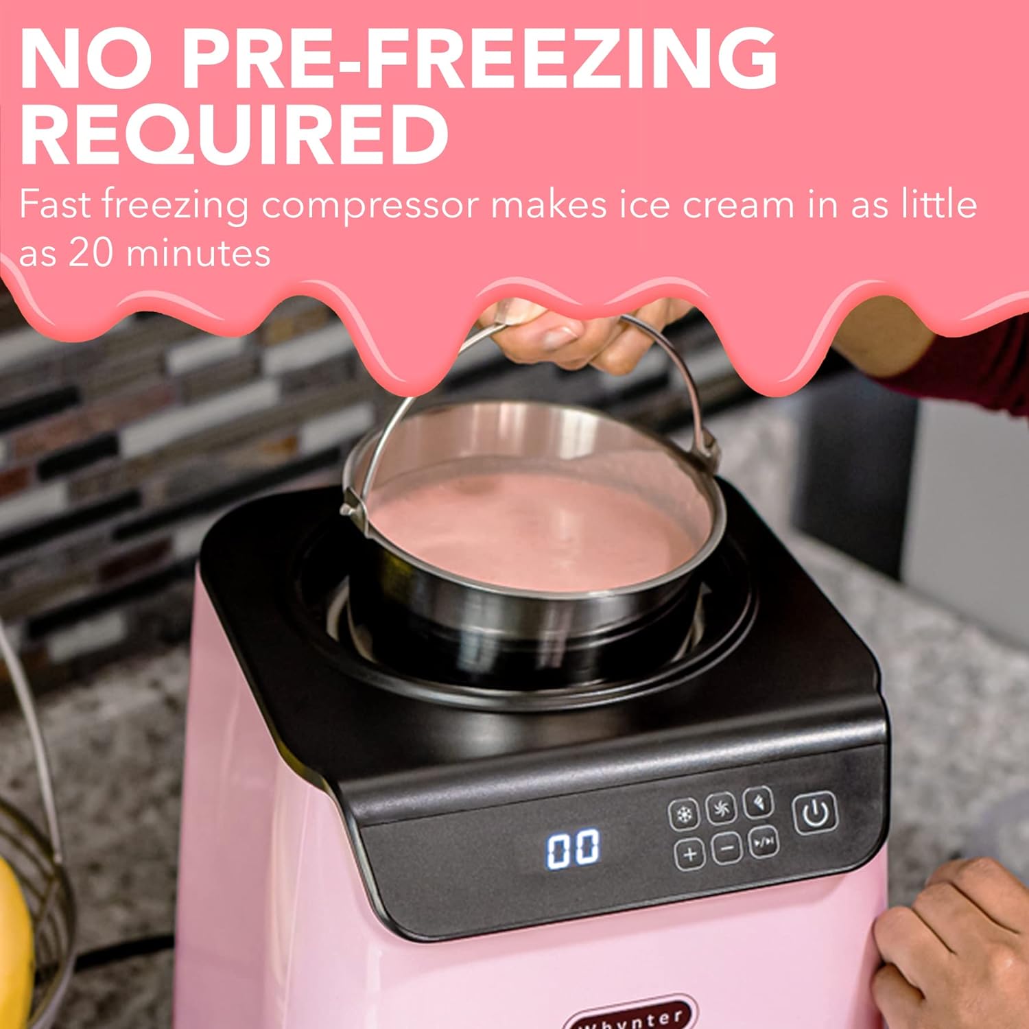 Automatic Ice Cream Maker 1.6 Quart Capacity Stainless Steel, with Built-in Compressor, no pre-Freezing, LCD Digital Display, Timer, One Size, Black