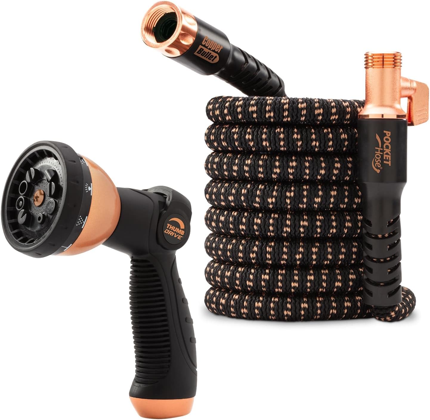 Pocket Hose Copper Bullet 50FT Expandable Garden Hose with 10-Pattern Nozzle, Lead-Free, No-Kink, Ultra-Lightweight, 3/4��� Copper Fittings