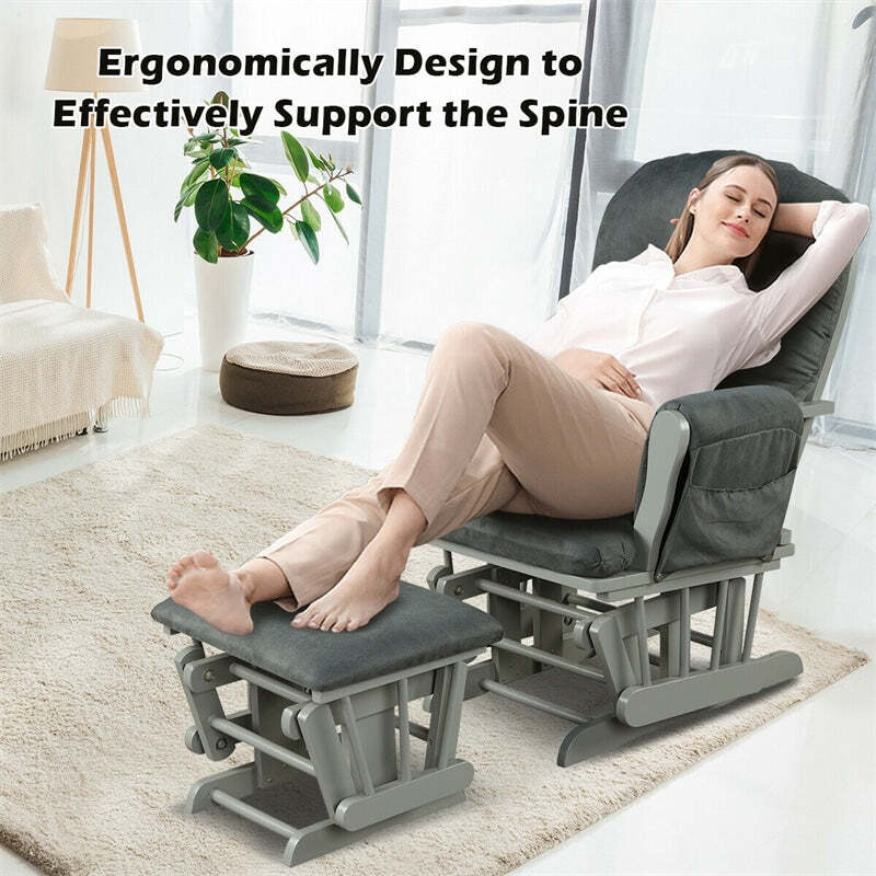 ComfortMax Wooden Glider Rocking Chair with Ottoman & Storage Pocket for Nursery, Supports 396 lbs, Beige