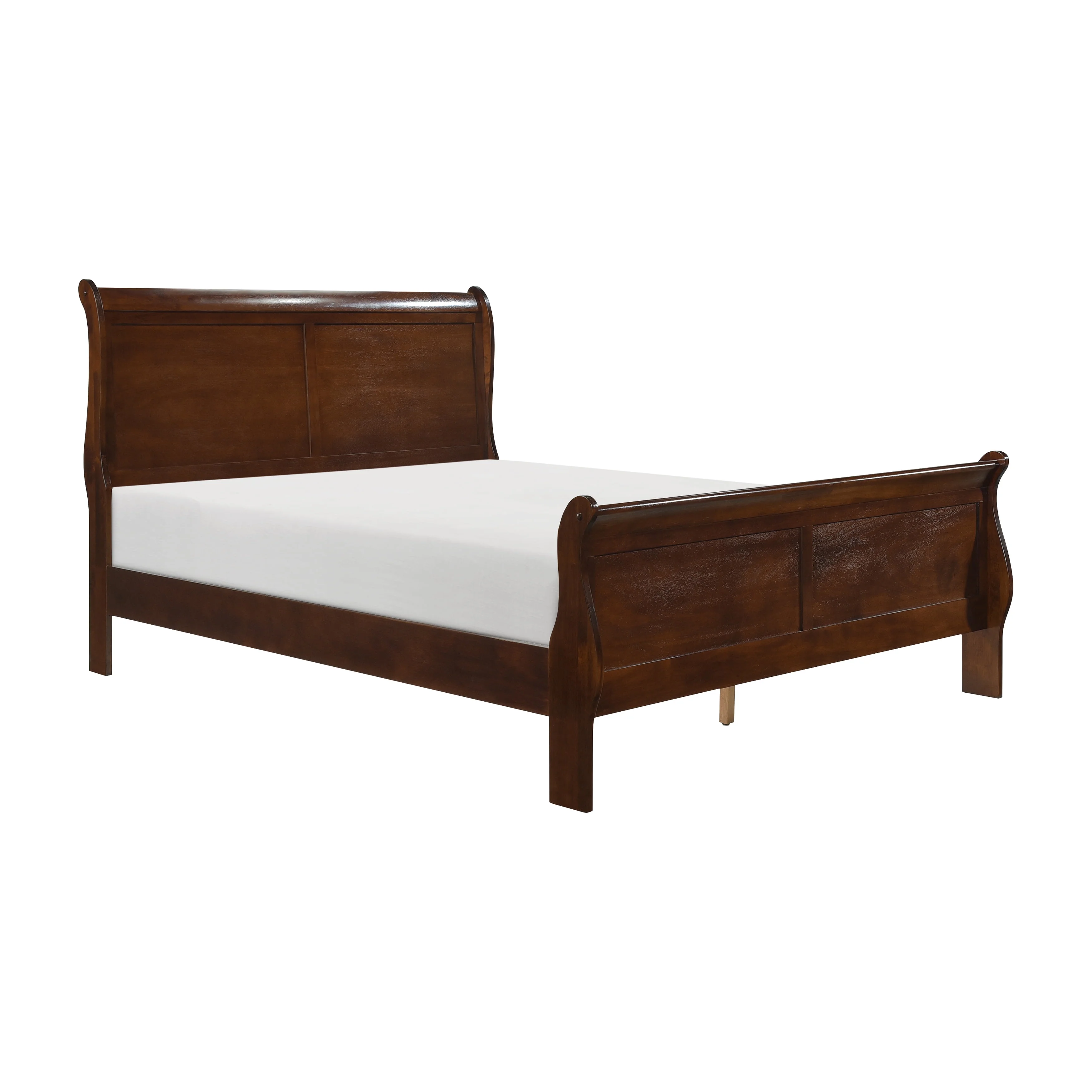 GeeHome Classic Louis Philipe Style Full Bed Brown Cherry Finish 1pc Traditional Design Bedroom Furniture Sleigh Bed