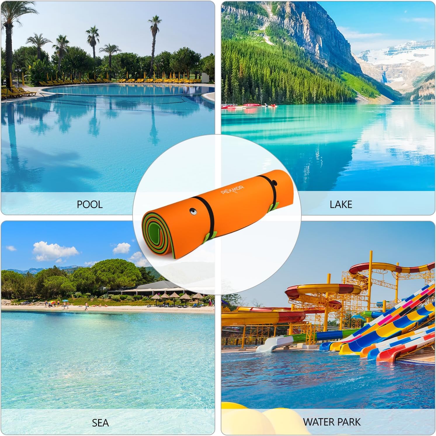 Floating Water Mat, 9/12/18 FT Lily Pad Floating Mat for The Water, 3-Layer XPE Foam Water Floating Island w/Bungee Tether & Storage Straps for Lake Pool Beach River