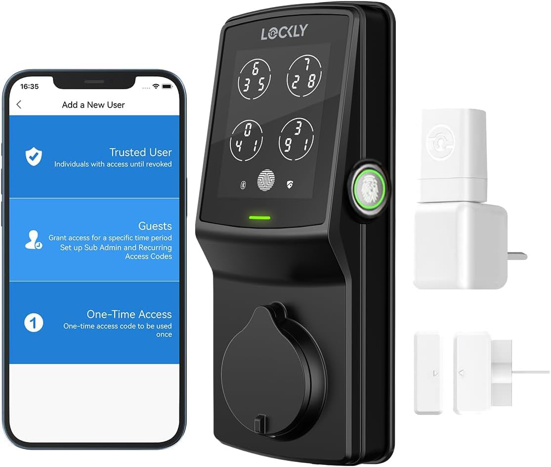 Lockly Smart Door Lock  C Keyless Entry with Biometric Fingerprint, Voice Control, Matte Black, Latch Edition, Wi-Fi & Bluetooth Enabled