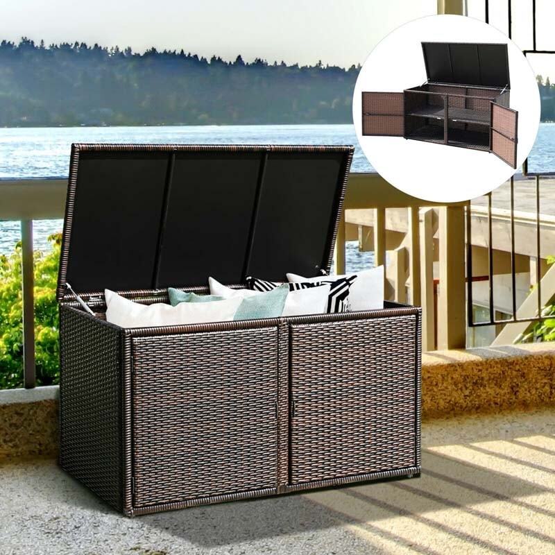 Keter 88 Gallon Rattan Outdoor Deck Storage Box  C Weatherproof Patio Container
