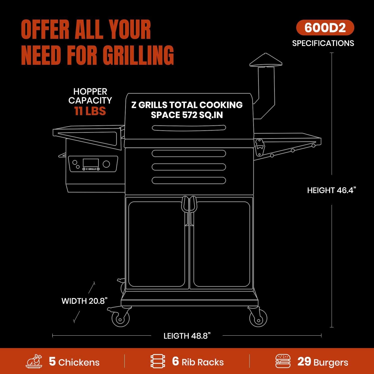Z GRILLS Wood Pellet Grill Smoker with 552 Cooking Area & Front Shelf for Outdoor BBQ, Smoke, Bake and Roast, 550C