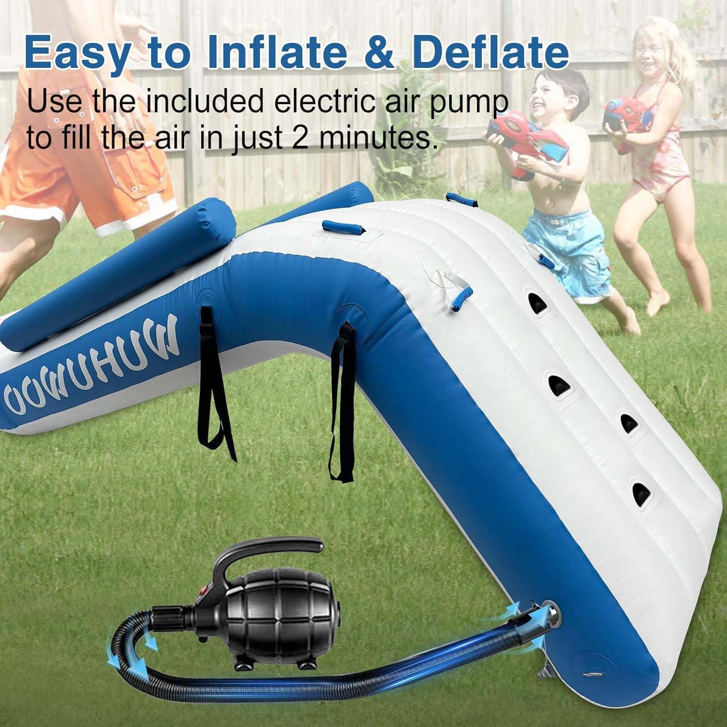 Pontoon Waterfall Slide, Inflatable Pontoon Boat Water Slide for Kids Backyard Pool Sea, Electric Air Pump & Storage Bag