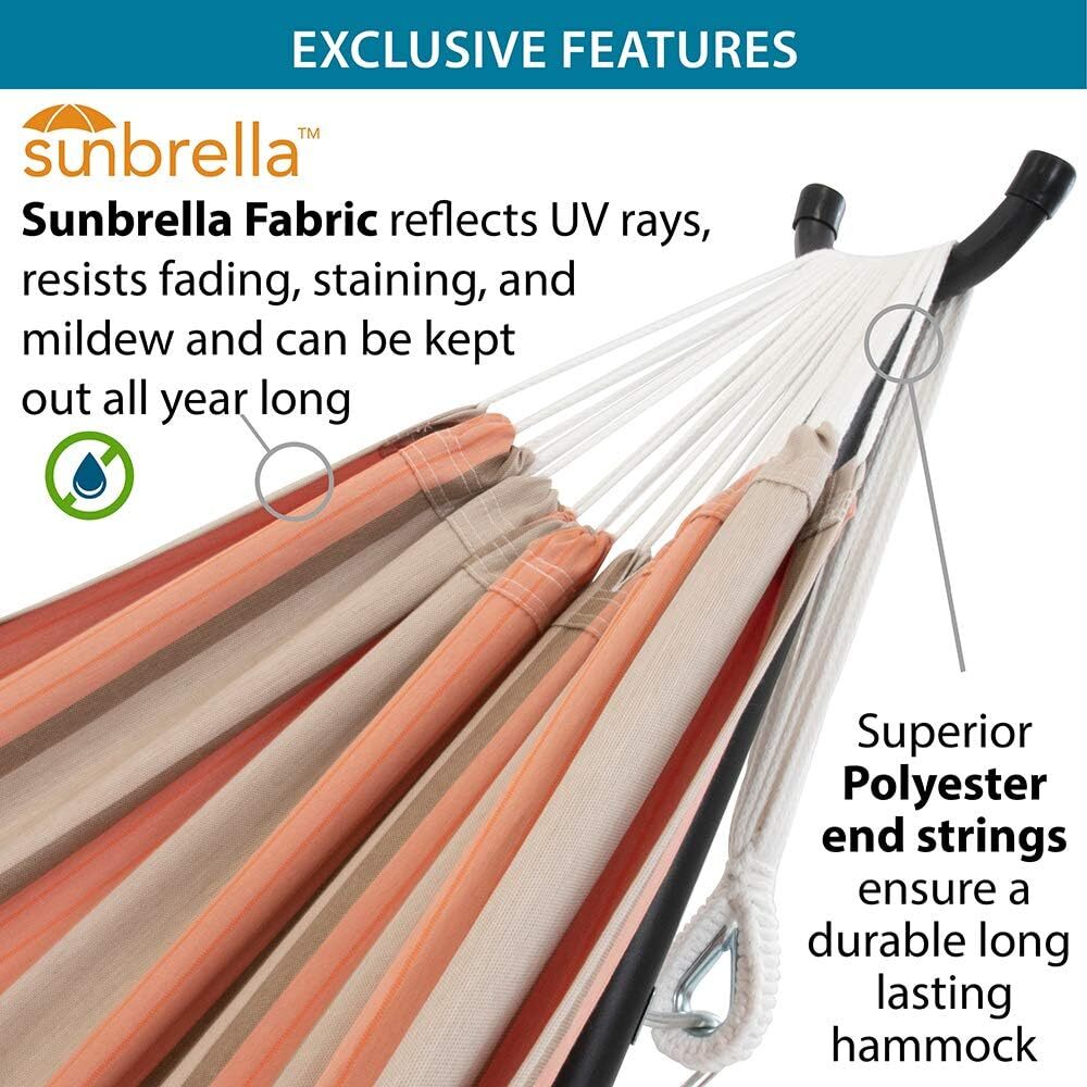 Vivere Double Cotton Hammock with Steel Stand, 450 lb Capacity, Tropical Colors, Includes Premium Carry Bag
