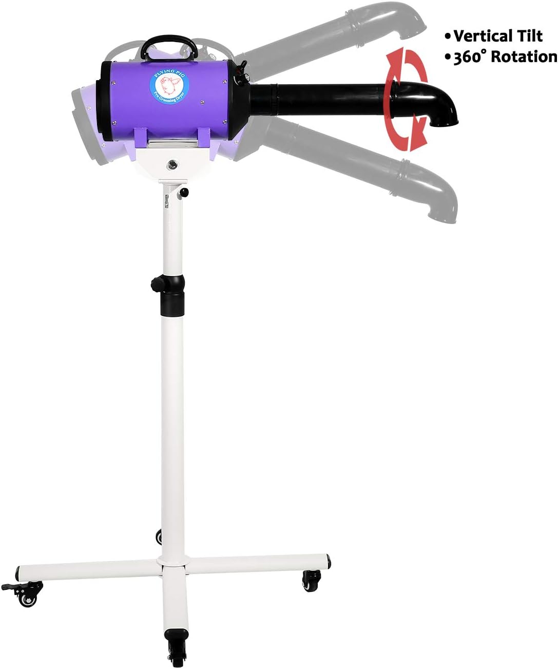 Flying Pig High Velocity Dog Pet Stand Grooming Dryer w/Variable Air Speed & Heat (Purple)