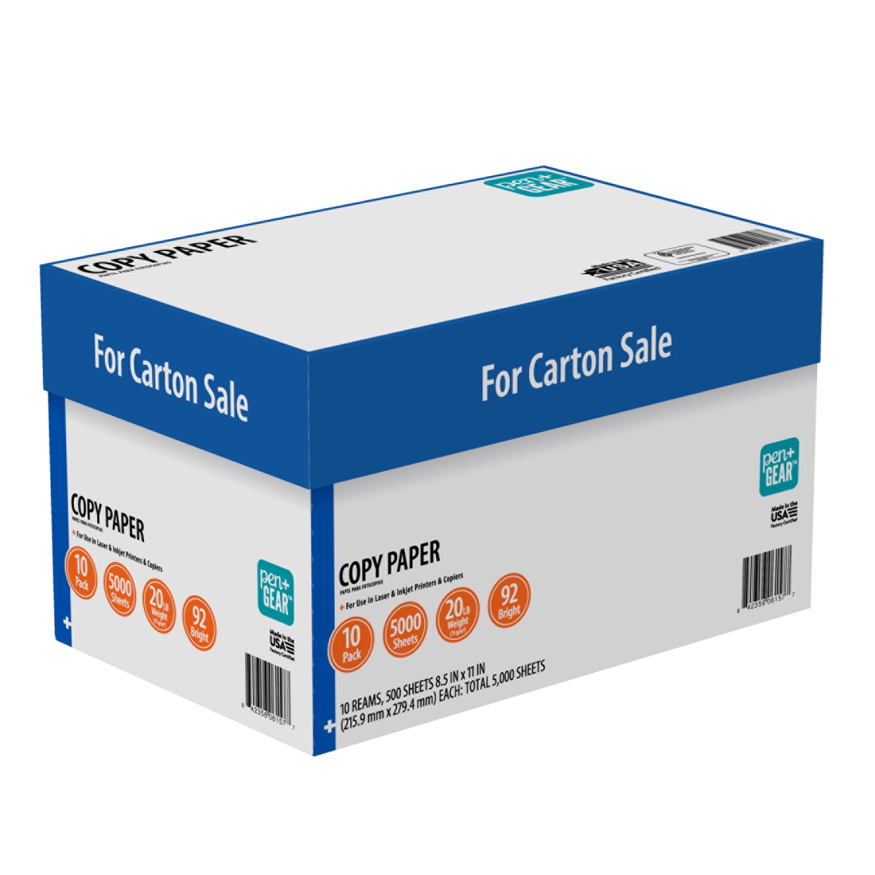 Pen+Gear Copy Paper, 8.5��� x 11���, 92 Bright, 20 lb, 10 Ream Case, 5,000 Sheets, SFI Certified