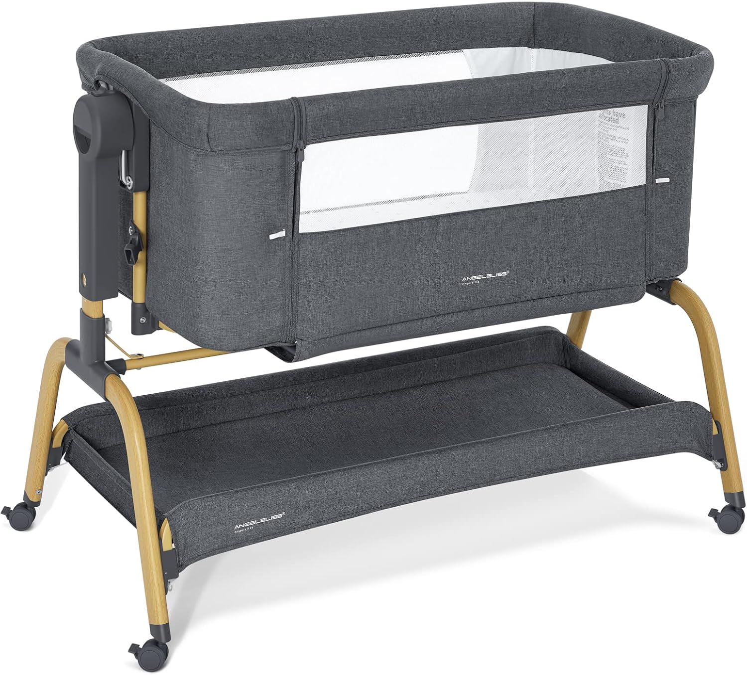 ANGELBLISS 3-in-1 Baby Bassinet, Adjustable Bedside Sleeper with Mattress & Wheels, Dark Grey