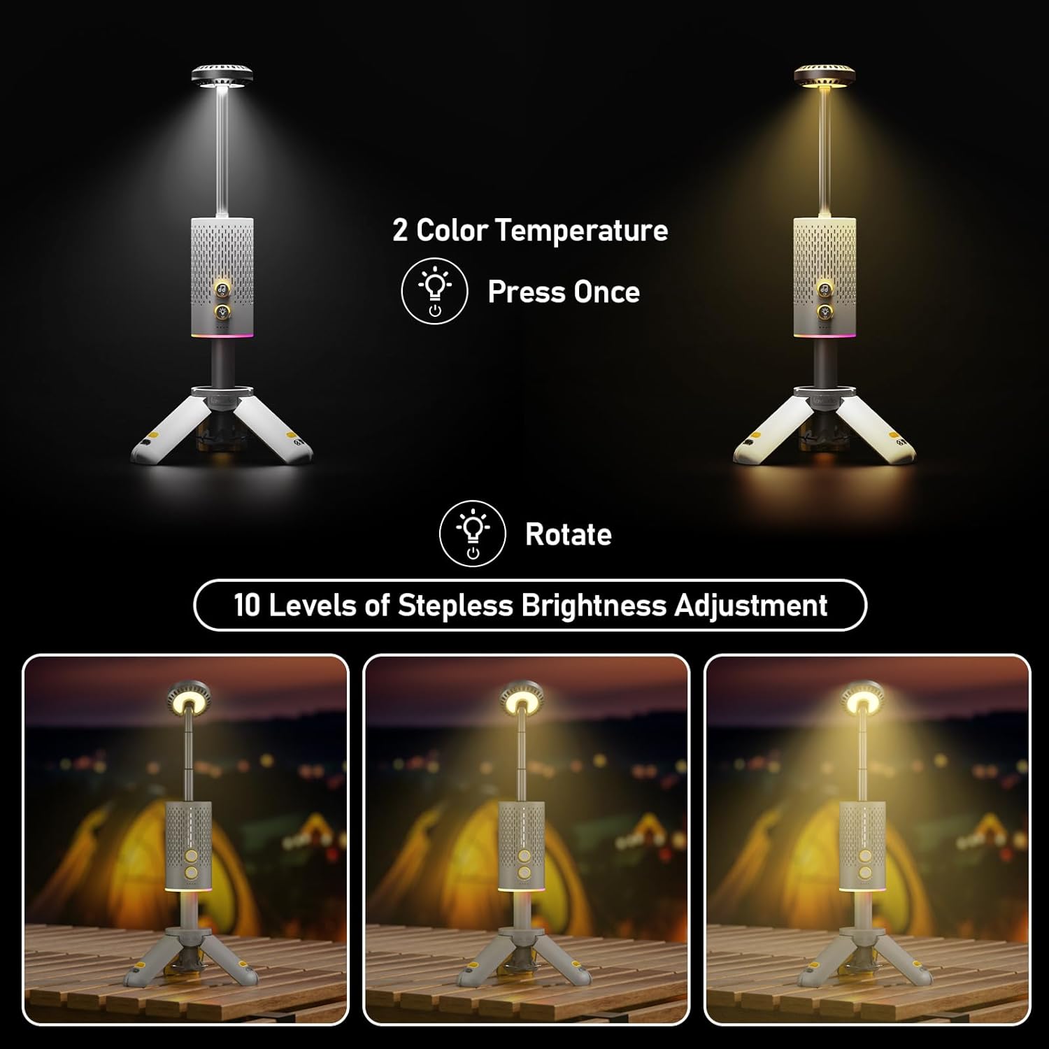 Grey & Green Bundle, Camping Light Rechargeable, Telescopic & Collapsible Outdoor Camping Lantern with Bluetooth Speaker, IPX7 Waterproof Flash Light for Hiking, Camping, Travel