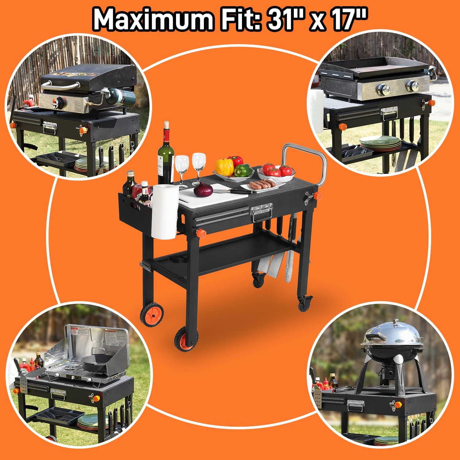Grill Table for Blackstone Griddle, Portable Griddle Table with Caddy - Fit 17 ?or 22 ?Other Tabletop Grill, Foldable Ninja Grill Stand& Blackstone Griddle Stand for Outdoor Tailgating-Camping