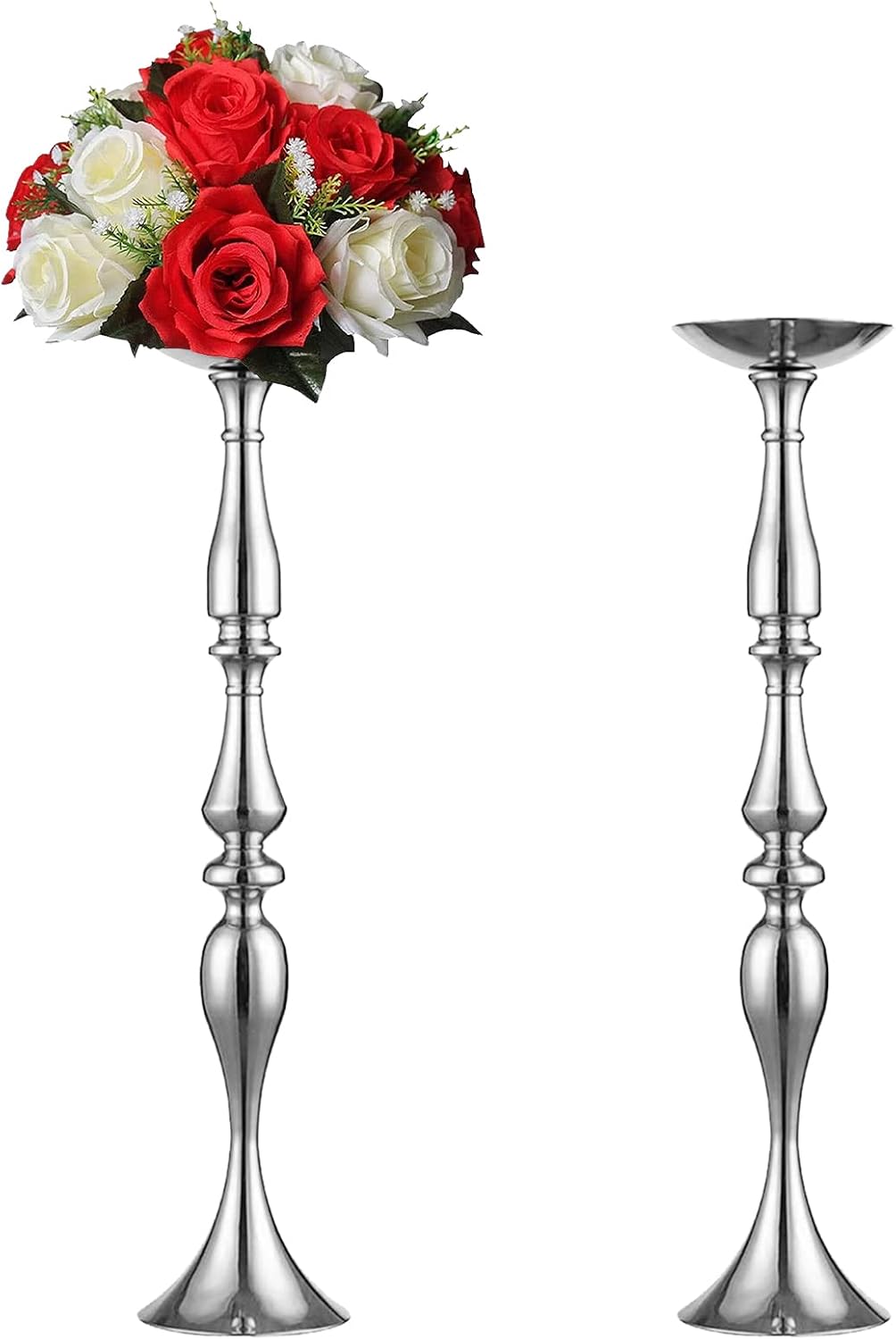 Elegant Silver Metal Wedding Centerpiece Stand 31.5     C Tall Tabletop Decor for Events & Parties